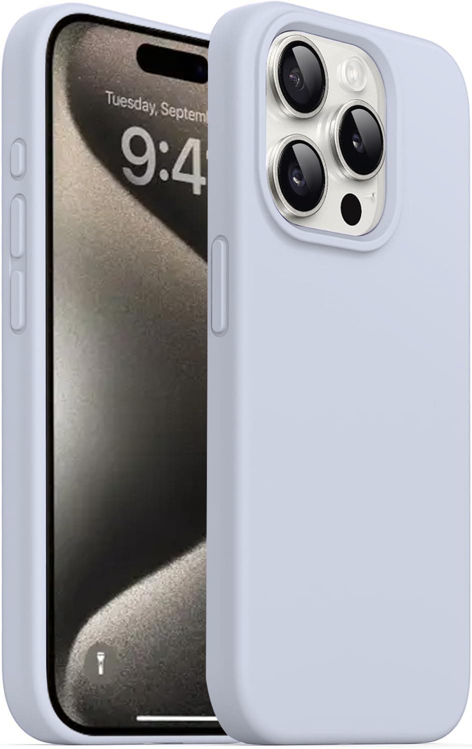 DIZORO Liquid Silicone Compatible for iPhone 14 Pro Max Case Gel Rubber with Microfiber Lining Non-Slip Full Body Protective Shockproof Back Cover Mist Blue,