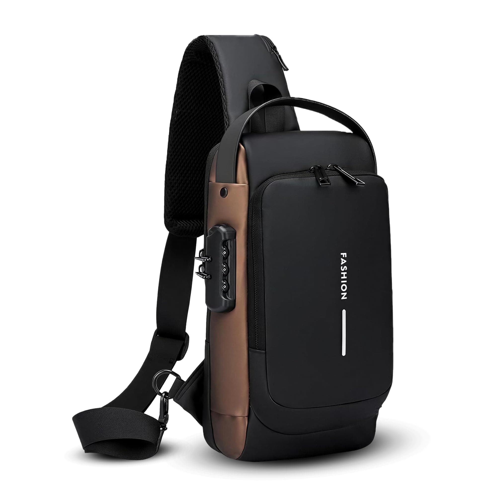 FLYNGO Sling Bag for Men Stylish Crossbody Backpack for Men & Women, Anti-Theft Chest Bag with USB Charging Port, Messenger Bags, Casual Shoulder Bag (Black & Brown)