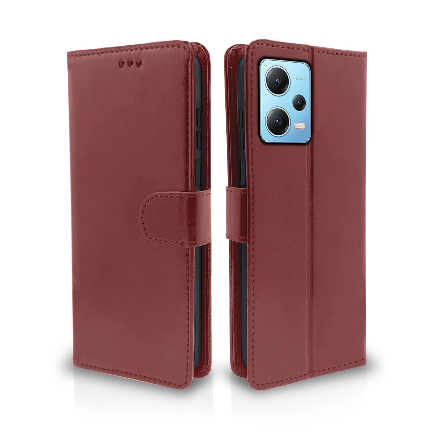 Pikkme Poco X5 5G / Redmi Note 12 5G Flip Cover Leather Finish | Inside TPU with Card Pockets | Wallet Stand and Shock Proof | Magnetic Closing | Complete Protection Flip Case (Brown)