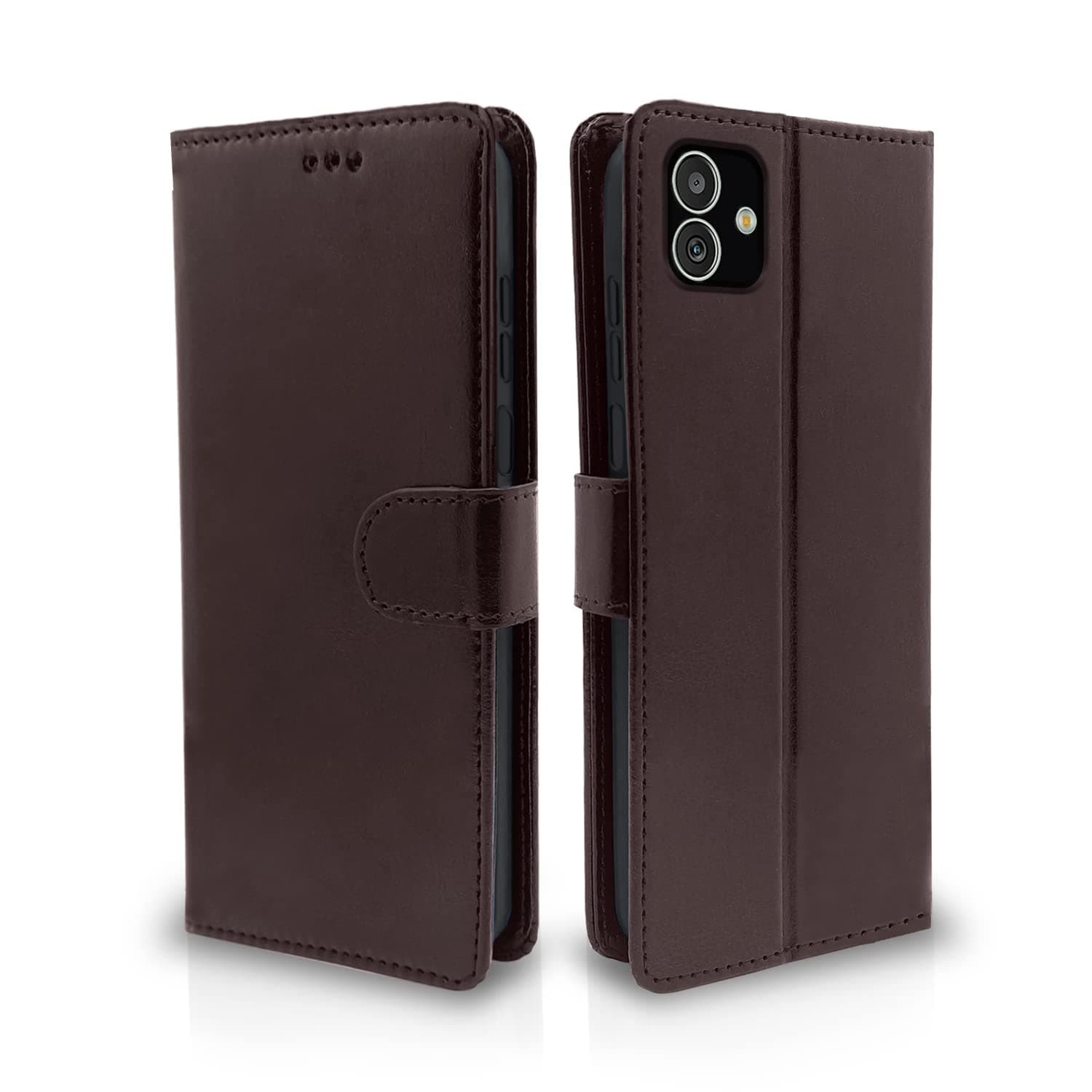 Pikkme Samsung Galaxy F14 5G Flip Cover Leather Finish | Inside TPU with Card Pockets | Wallet Stand and Shock Proof | Complete Protection Flip Case (Coffee)