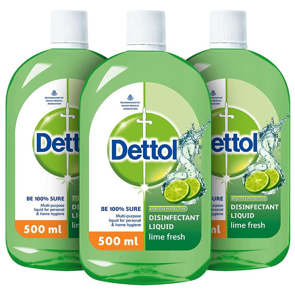 Dettol Liquid Disinfectant for Floor Cleaner, Surface Disinfection, Personal Hygiene (Lime Fresh, Pack of 3 - 500ml each)