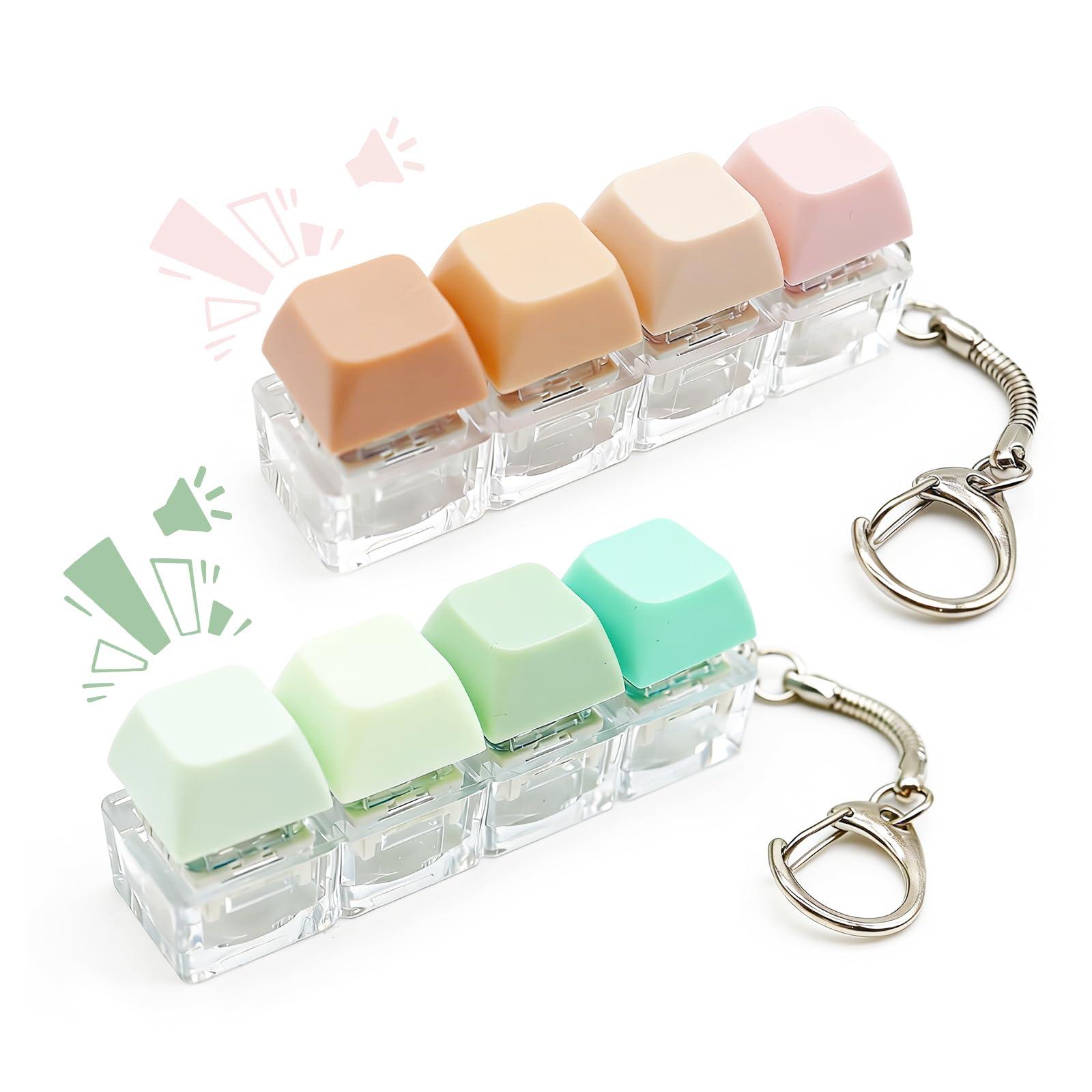 2 Pcs Fidget Toys Keychain, Key Ring with 4 Colour Buttons, Keyboard Fidget Toys for Adults, Stress Relief, Decorate, Spend Time