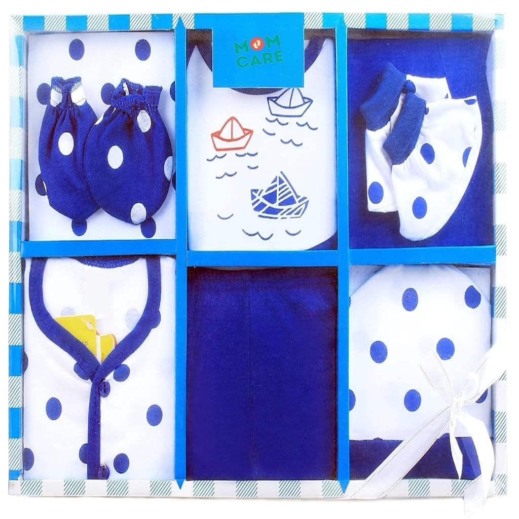 MOM CARE New Born Baby Kit Combo Set | Newborn Baby Gift Set 0–3 Months | Cotton Baby Clothes Set | Baby Essentials Kit | Baby Shower Gift for Newborn Baby Boy & Girl (16 Pieces) | Blue
