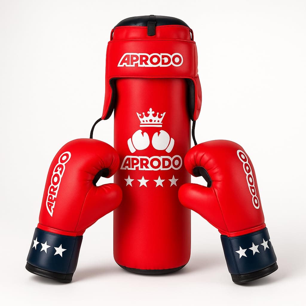 Aprodo Kids Boxing Kit Set Pack of 4 | Punching Bag for Karate & Martial Arts | Bounce-Back Training Bag for Boys & Girls (Ages 3-8) | Energy Release & Skill Building for Future Champs (Red Black)