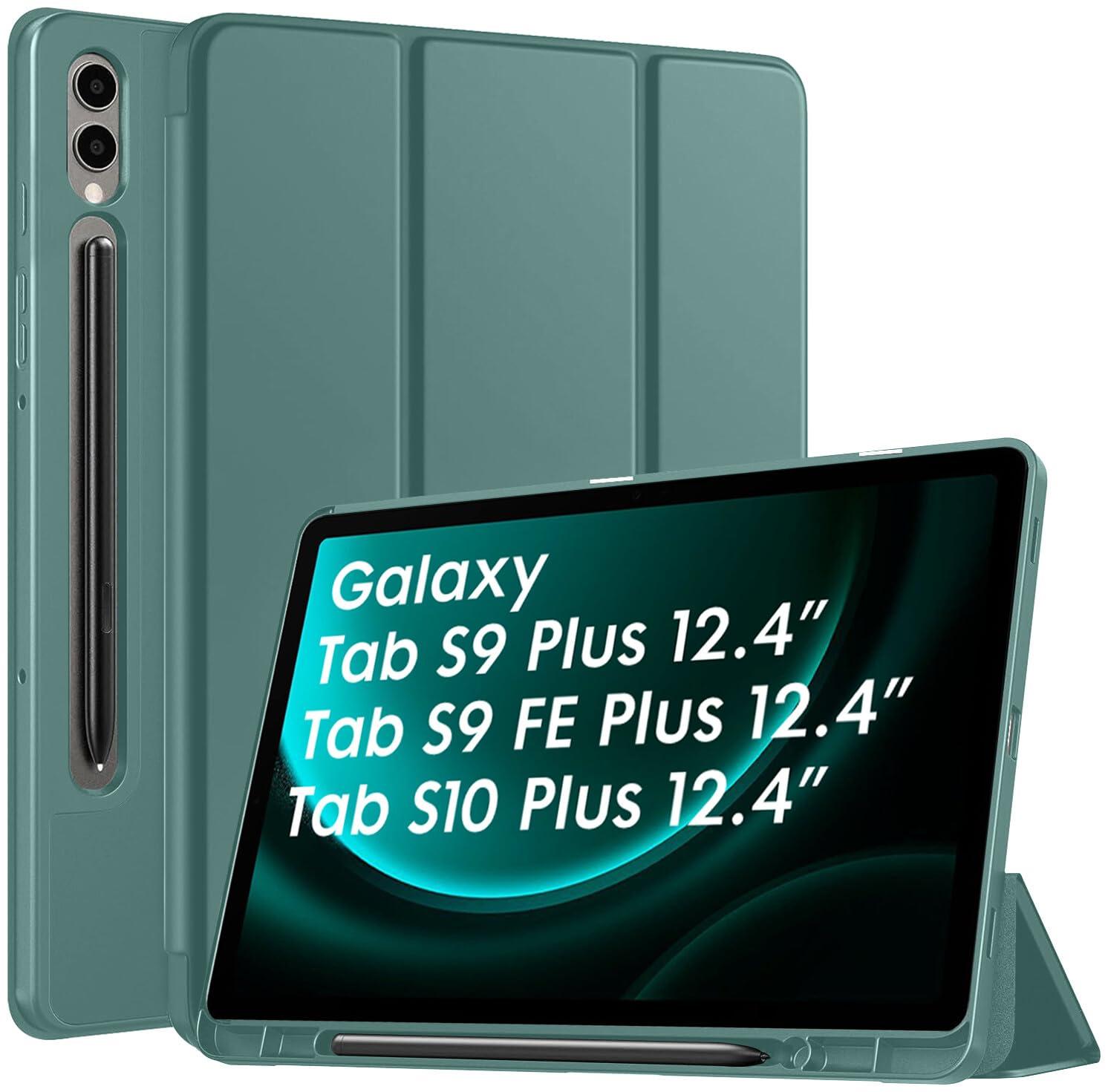 Robustrion Cover for Samsung Galaxy Tab S9 FE+ / Tab S10 Plus/Tab S9 Plus 12.4 inch Cover Case with [S Pen Holder] for Samsung Tab S9 FE Plus / S9+ / S10+ Tablet Cover [Auto Sleep/Wake] - Dark Green