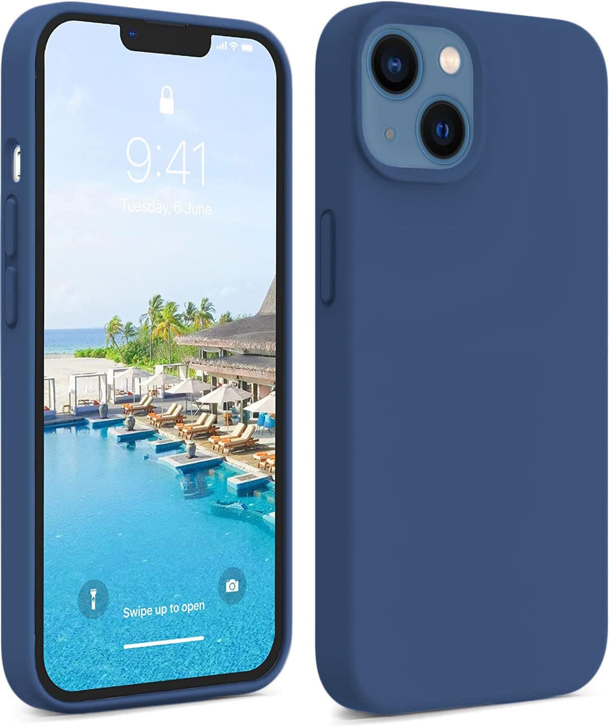 DIZORO® Compatible with iPhone 13 Case, Liquid Silicone Case, Full Body Protective Cover, Shockproof, Slim Phone Case, Anti-Scratch Soft Microfiber Lining, (6.1 inch Blue)