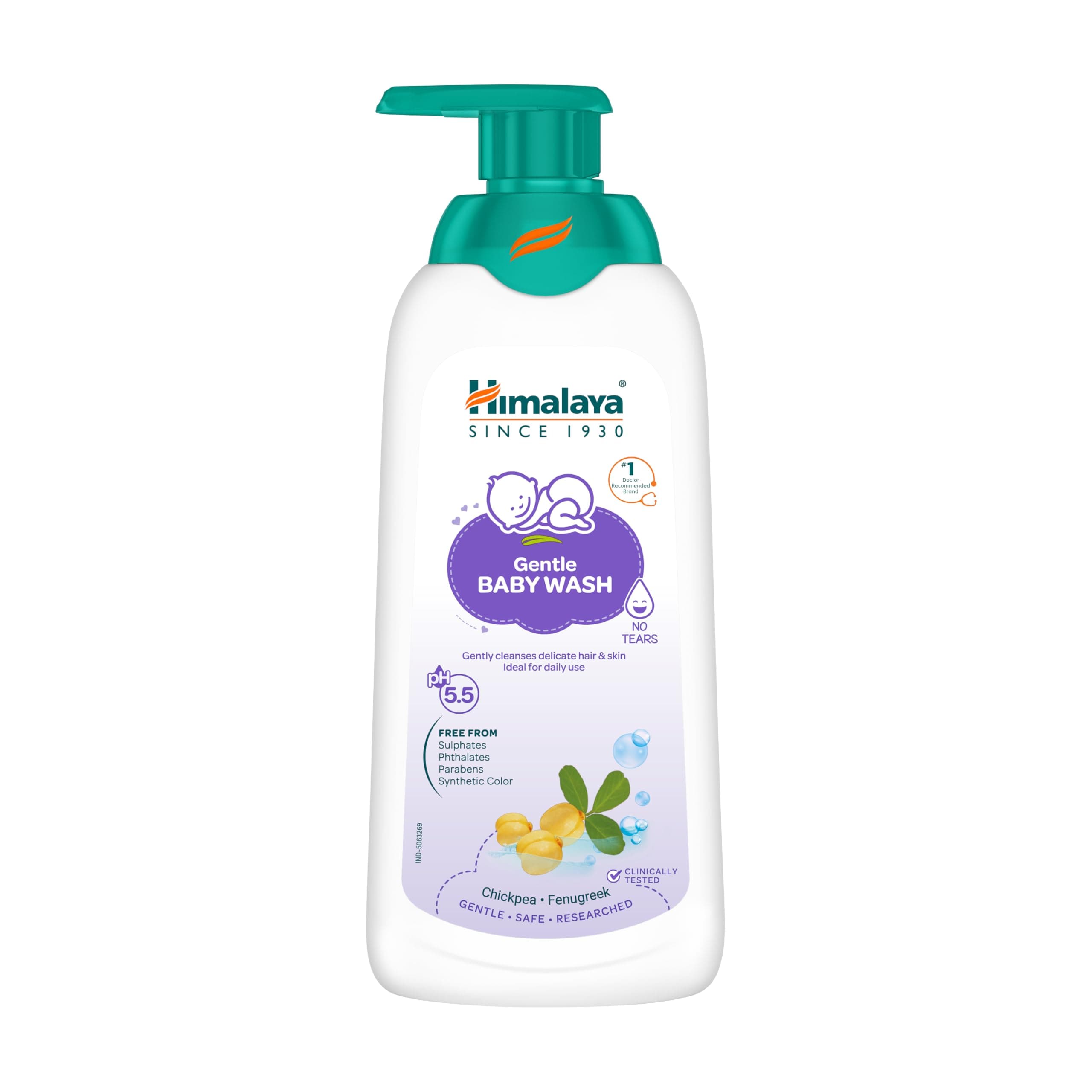 Himalaya Gentle Baby Wash 400ml with Chickpea, Fenugreek|pH 5.5|No.1 Doctor Recommended brand|100% Soap free Gentle cleanser for skin & hair|Tear free|Safe for Newborns|Skin Microbiome - friendly|Hypoallergenic
