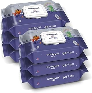Bumtum Baby Gentle 99% Pure Water Soft Moisturizing Wet Wipes With Lid | Aloe Vera & Chamomile Extracts | Paraben & Sulfate Free (Pack of 6, 72 Pcs. Per Pack)