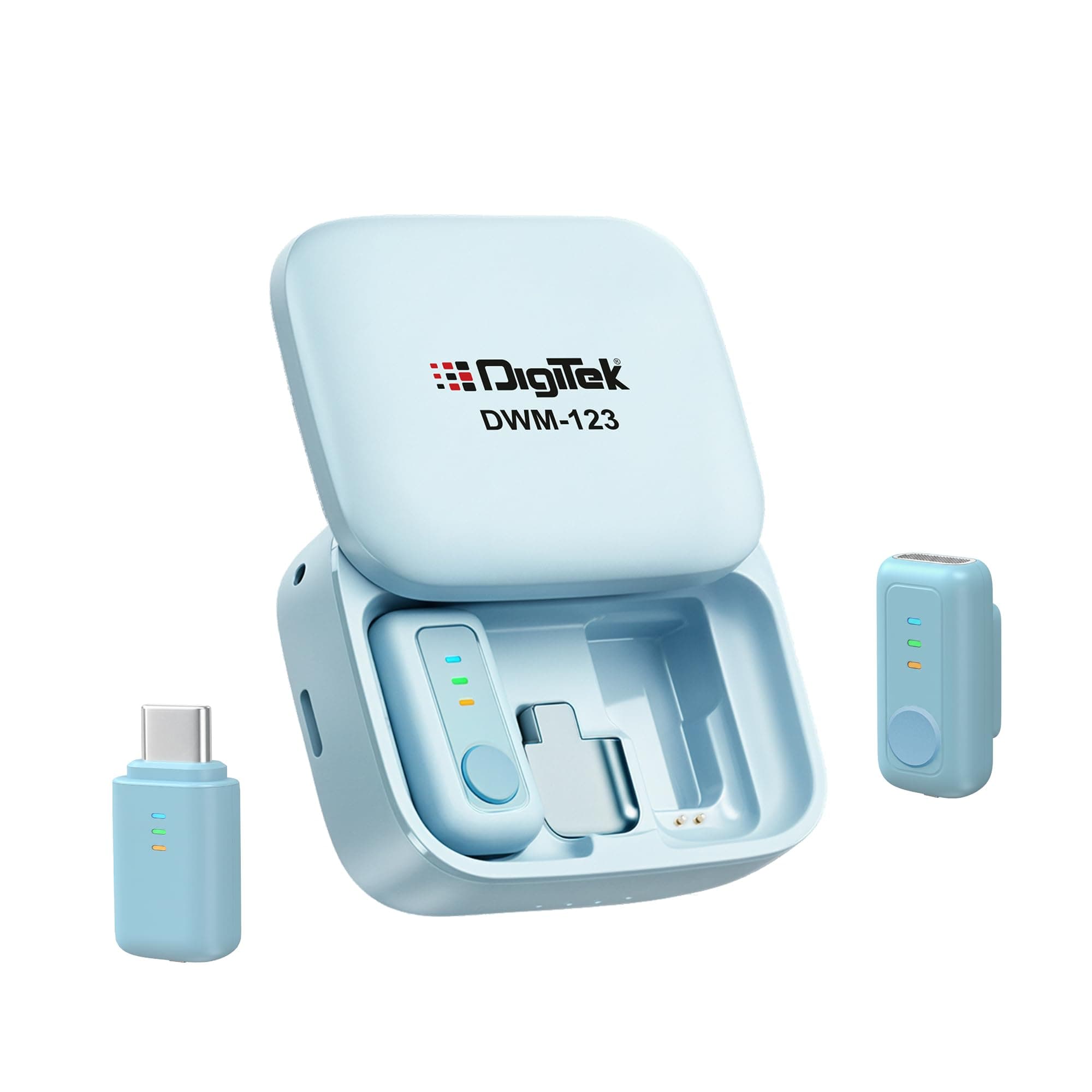 Digitek (DWM 123 2-in-1 Wireless Microphone System with Charging Case & Magnetic Collar Clip, Type-C Receiver for iPhone 15 & Above, Android Phones, 60m Range, Build in Microphone