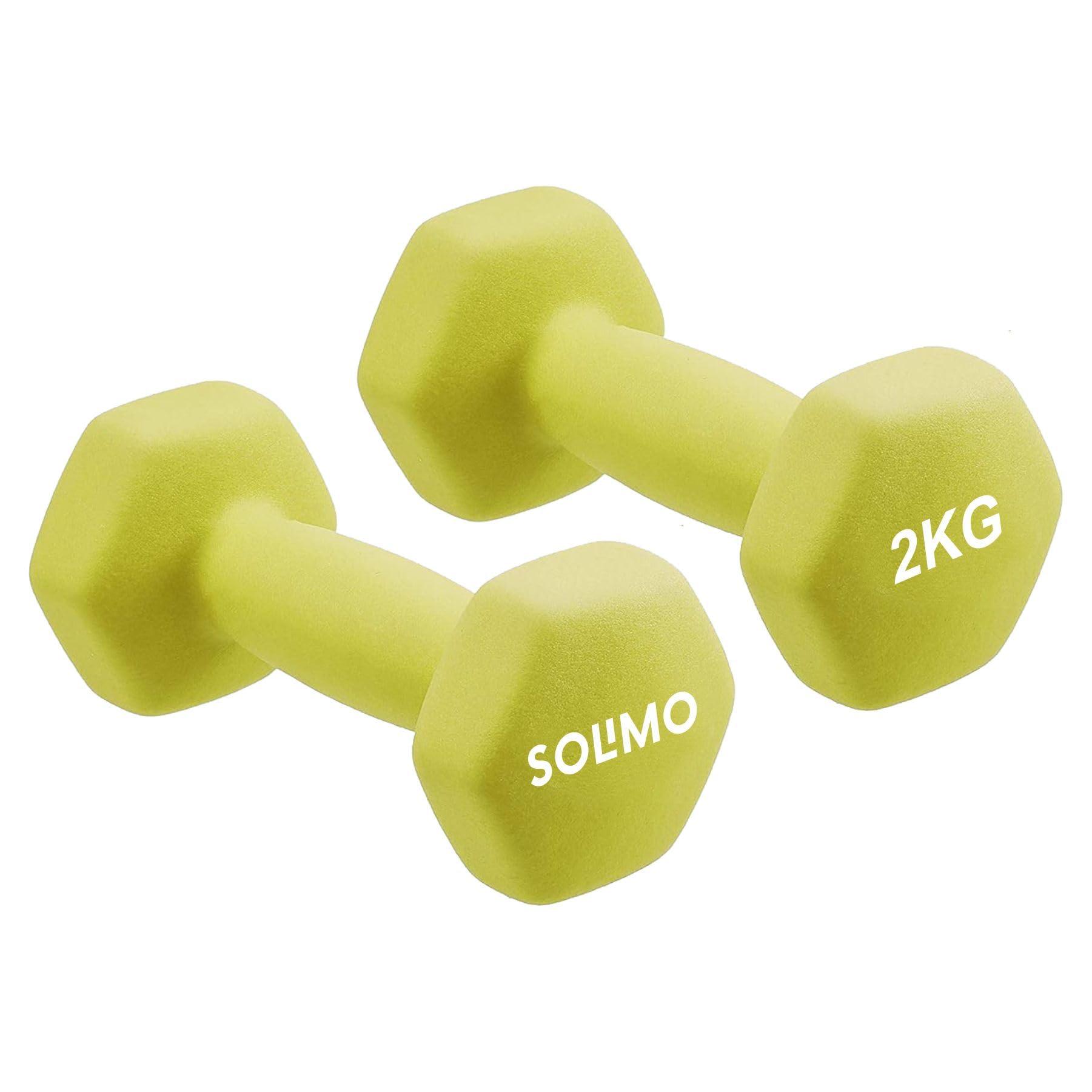 Amazon Brand - Solimo Neoprene Dumbbell 2 kg, Set of 2 (Green)