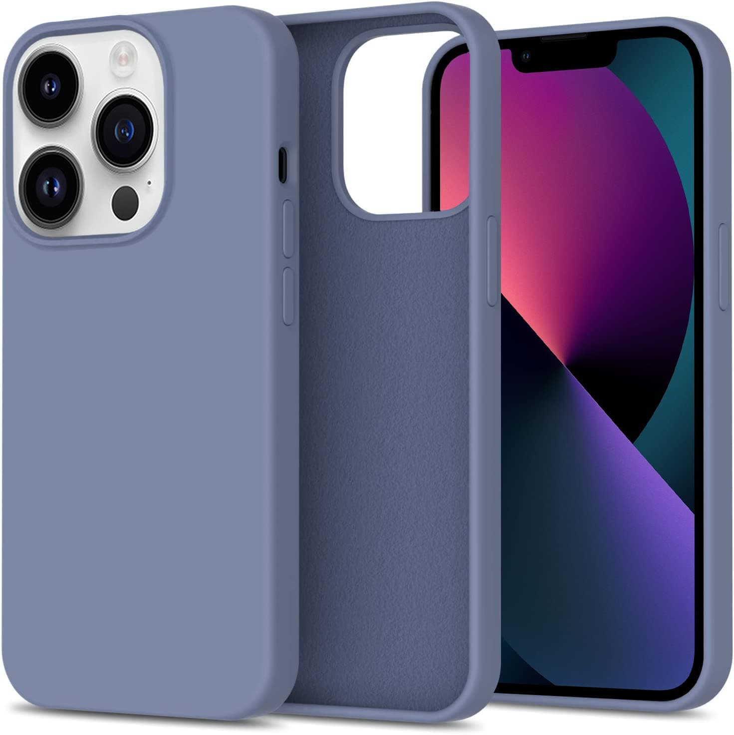 DIZORO® Microfiber Candy Case Compatible for iPhone 14 PRO, Shockproof Slim Back Cover Liquid Silicone Case (Lavender Grey)
