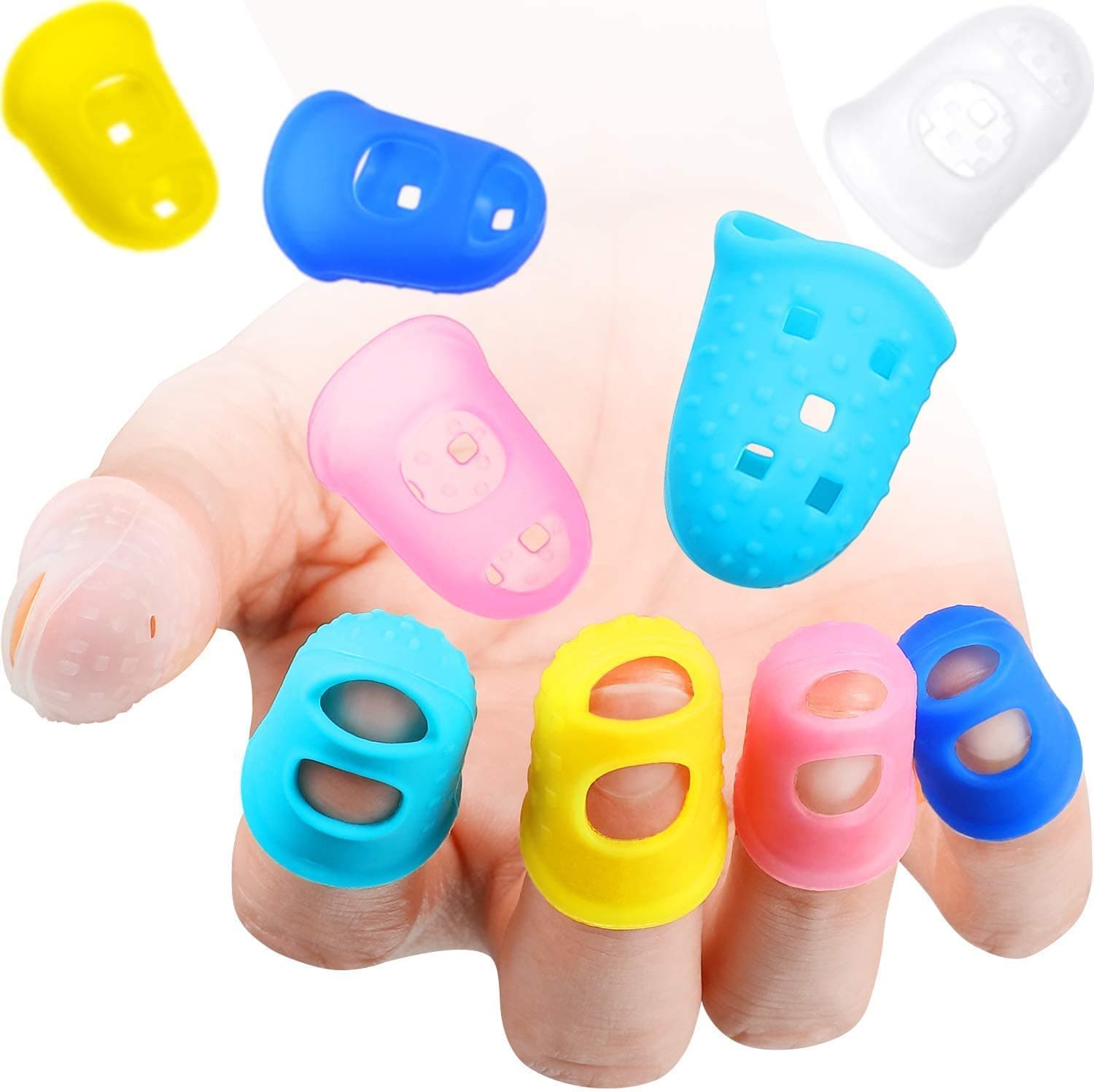 pixtrix 10pcs Guitar Silicone Finger Protector Color Fingertip Protection Covers Caps for Stringed Instruments, Sewing and Embroidery (Random Color)