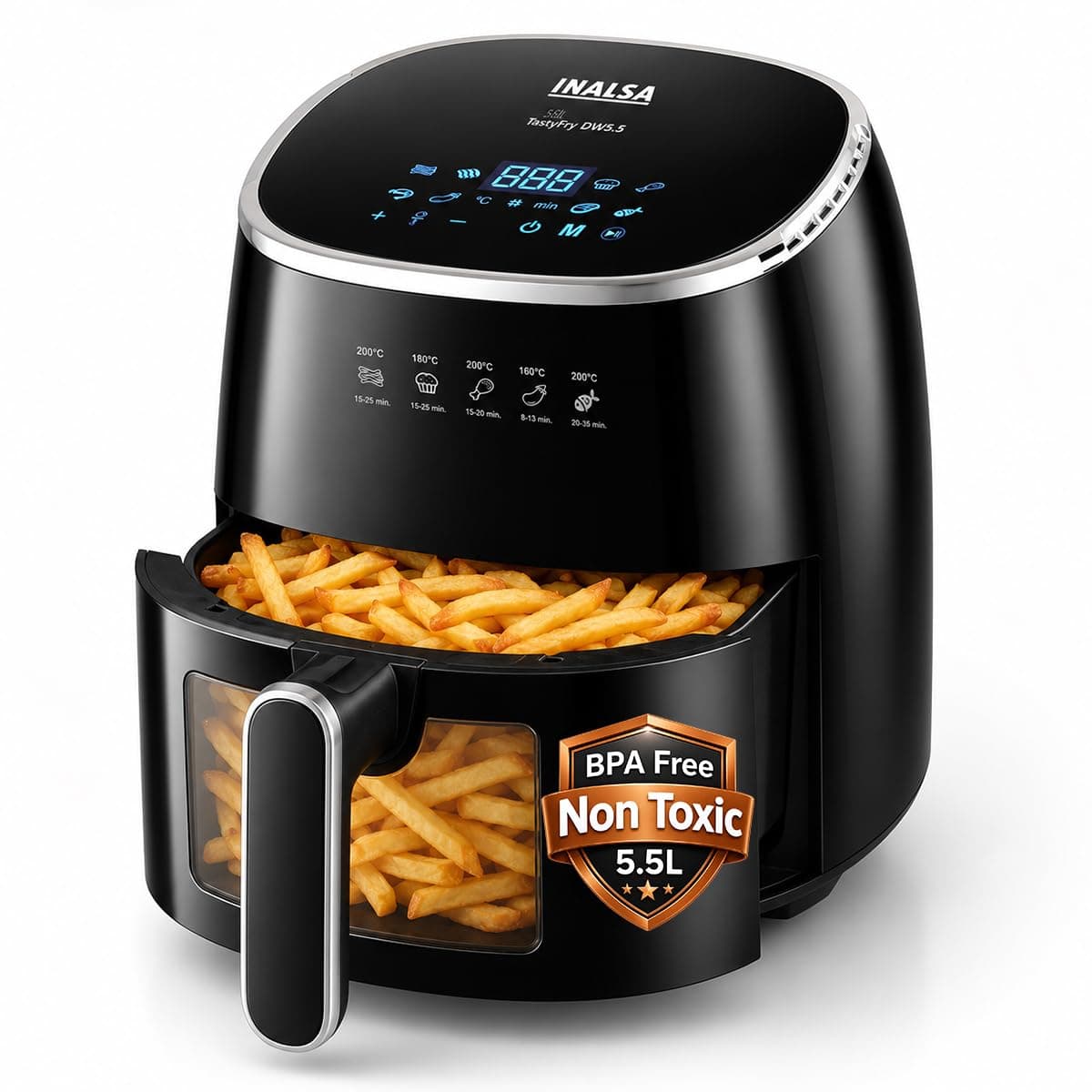 INALSA Air Fryer 5.5L,1600W,Non Toxic,Food Safe,Digital,TASTY FRY DW5.5