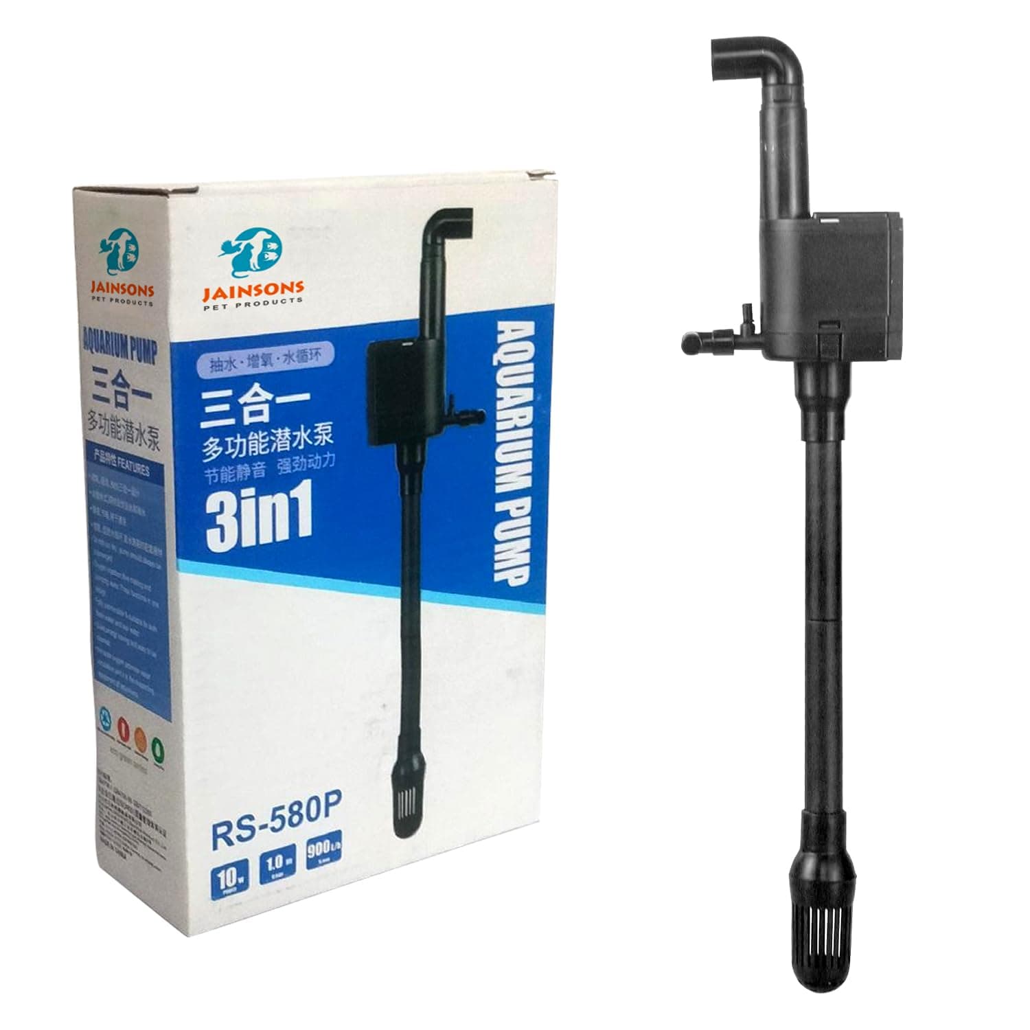 Jainsons Pet Products Rs Electrical Rs-580P Power Head Aquarium Pump for Fish Tank, Compatible with 480A/580A Aquarium Fish Tank Top Filters Max Flow: 900 L/H (Top Power Filter 10Watt)