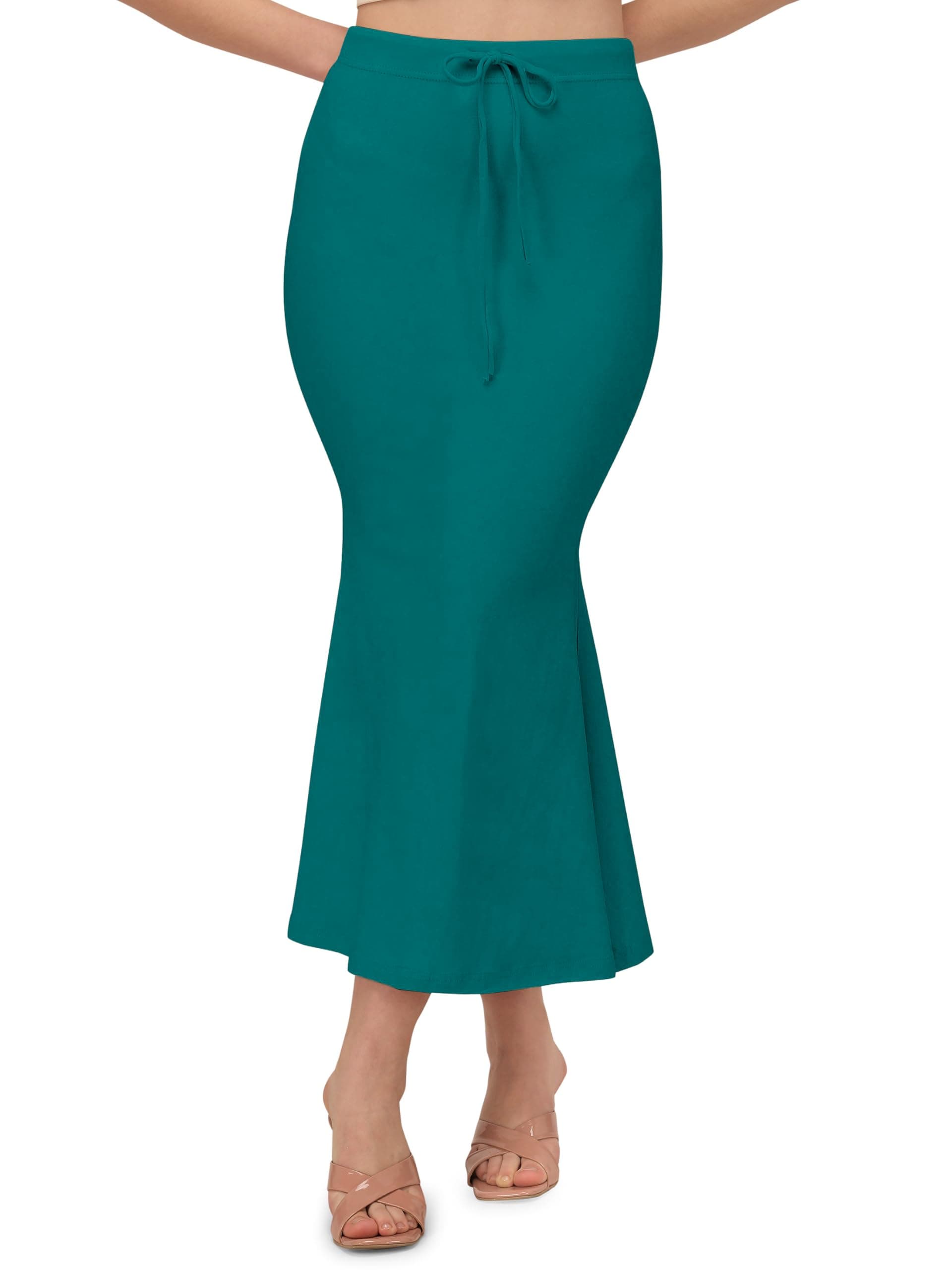 Mehrang Stretchable Saree Shapewear Petticoat for Women, Cotton Blended,Petticoat,Skirts for Women,Shape Wear Dress for Saree Peacock Green