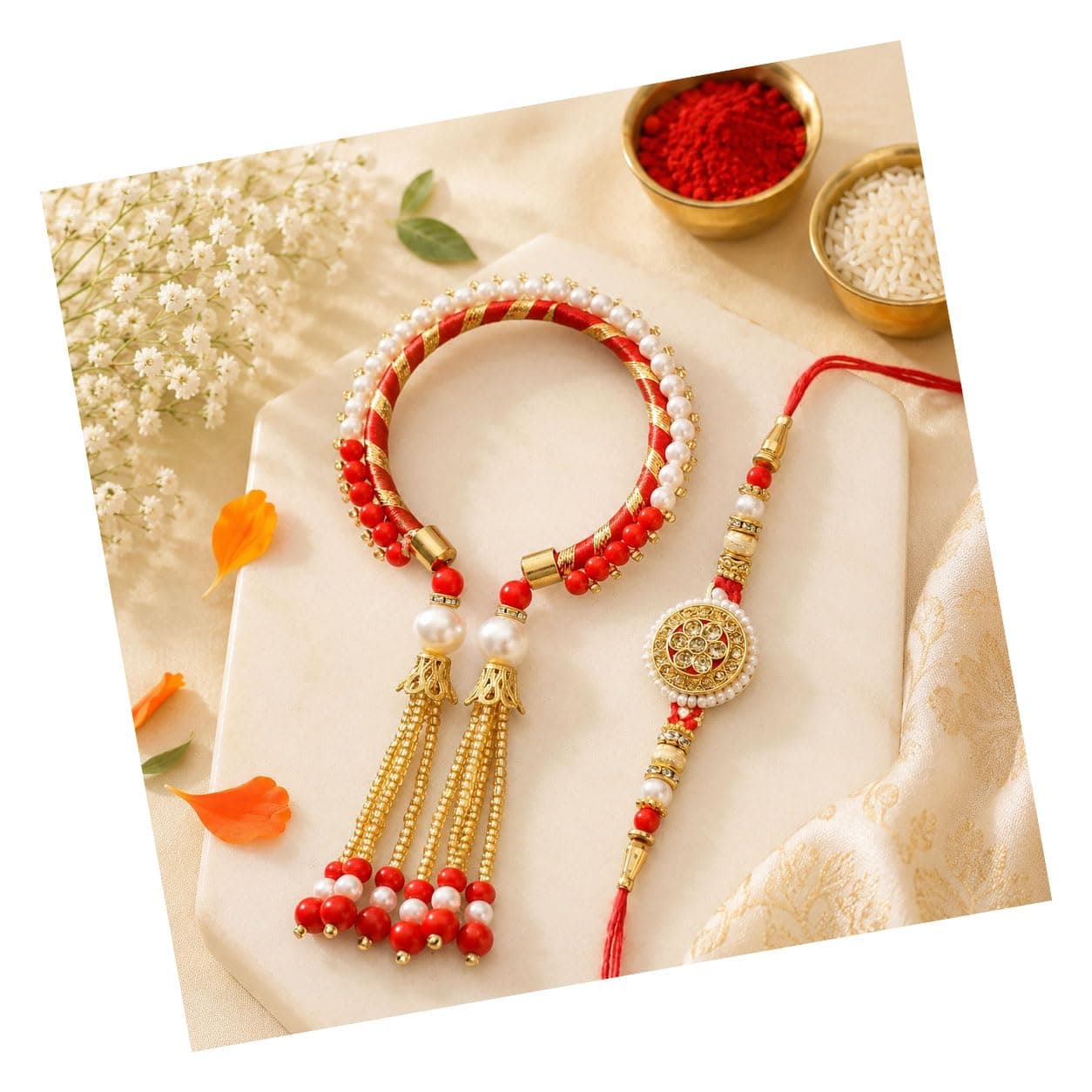TIED RIBBONS Rakhi for Brother and Bhabhi - Set of 2 Designer Bangle Rakhis with Tikka - Bracelet Lumba Rakhi for Bhaiya Bhabhi - for Rakshabandhan