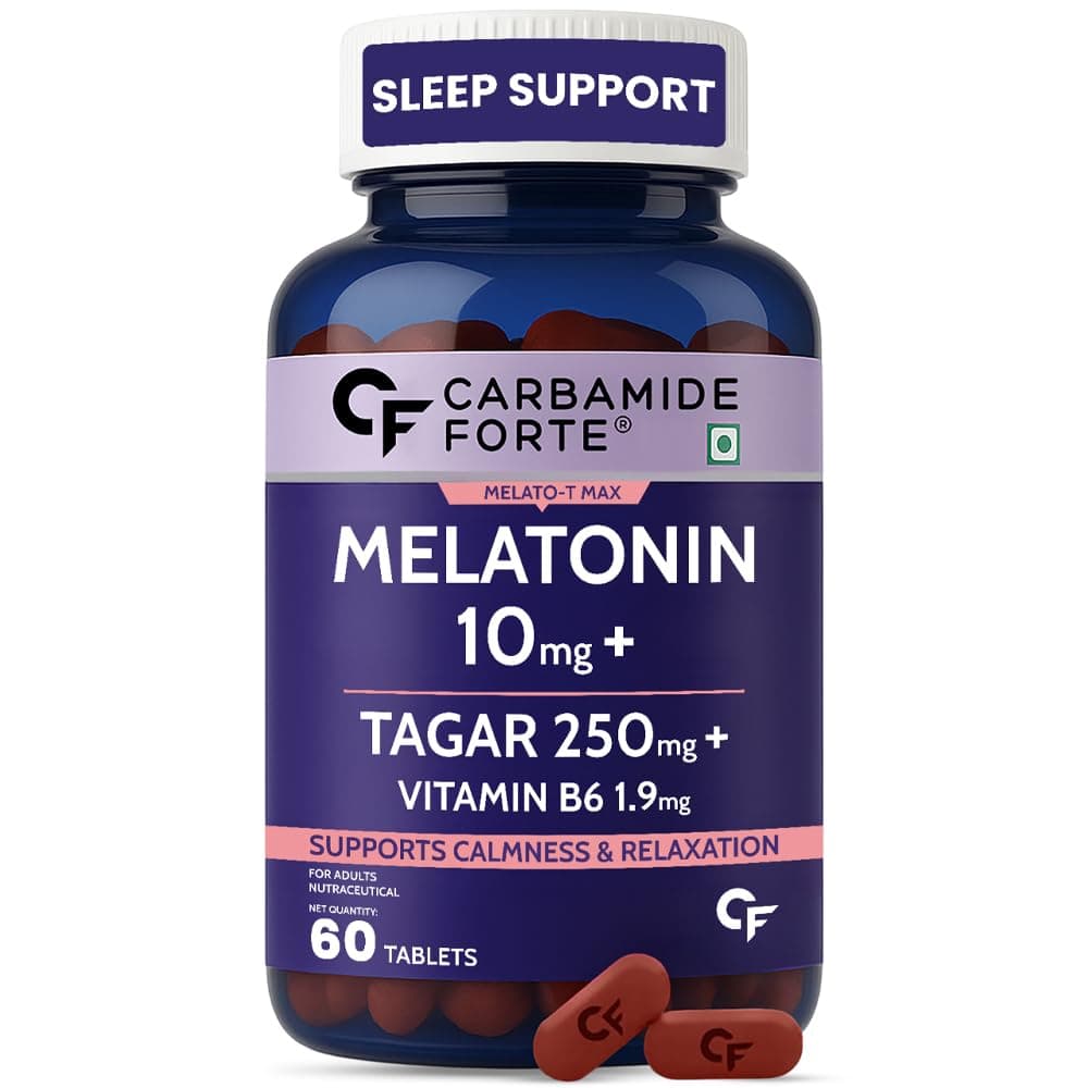 Carbamide Forte Melatonin 10mg Sleeping Tablets for Deep Sleep with Tagar 250 mg | Sleep Supplement for Men & Women | Melatonin Tablet for Restful Deep Sleeps | Sleeping Pills - 60 Veg Tablets.