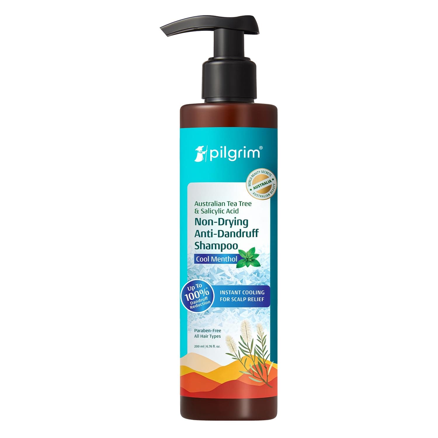 Pilgrim Tea Tree Anti-Dandruff Shampoo with Cool Menthol - 200ml (3 Pack)