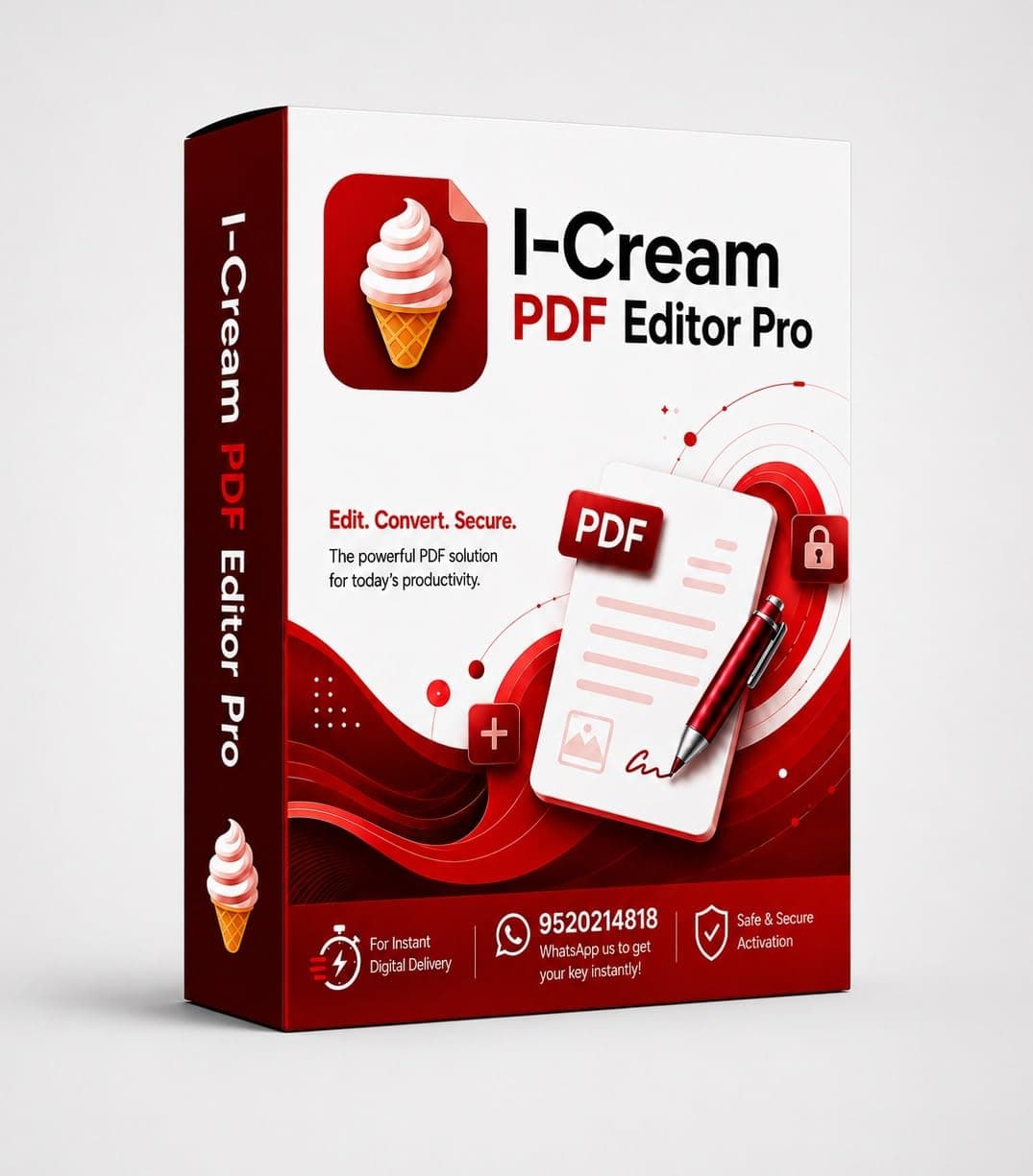 I-Cream PDF Editor Pro Productivity Software for Win | Professional PDF Converter Editor OCR Compression Merge Split Sign Secure Documents | Lifetime License