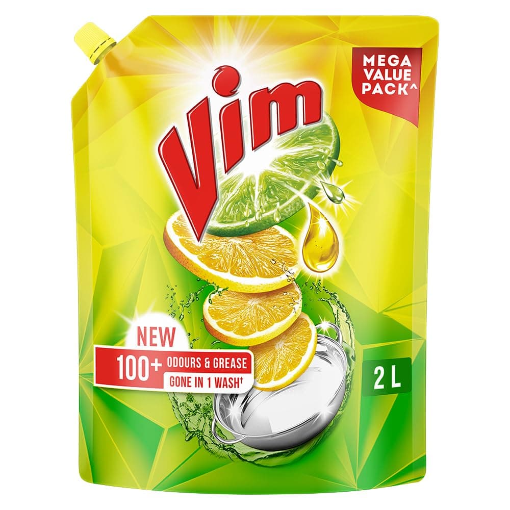 Vim Fresh Lemon Fragrance Dishwash Liquid Gel 2L Refill Pack|| Leaves No Residue|| Grease Cleaner For Utensils - Liquid Kitchen Soap Super Saver Offer