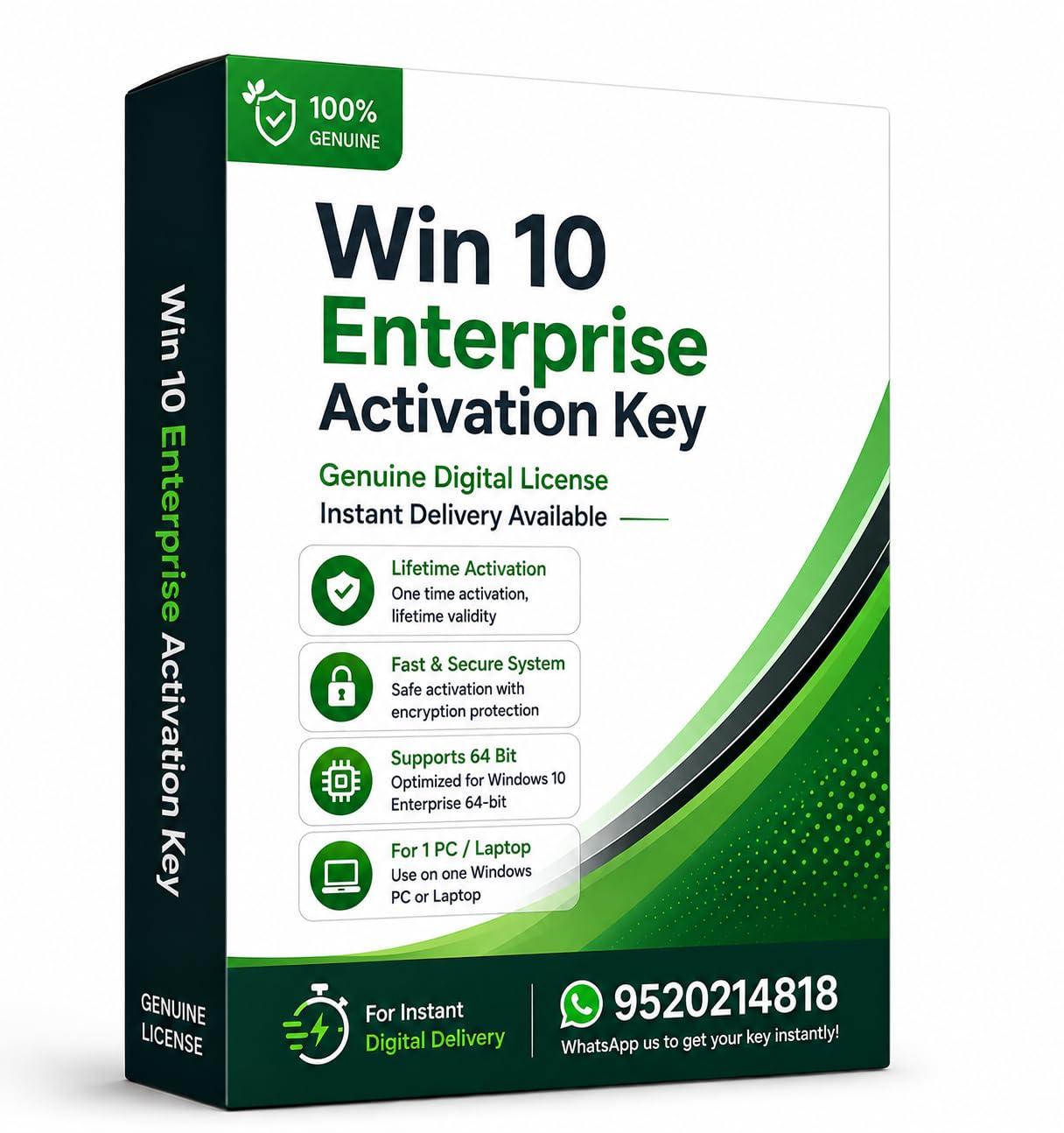 Win 10 Enterprise Product Key Original Digital License Lifetime Activation for Desktop Laptop Instant Setup Support
