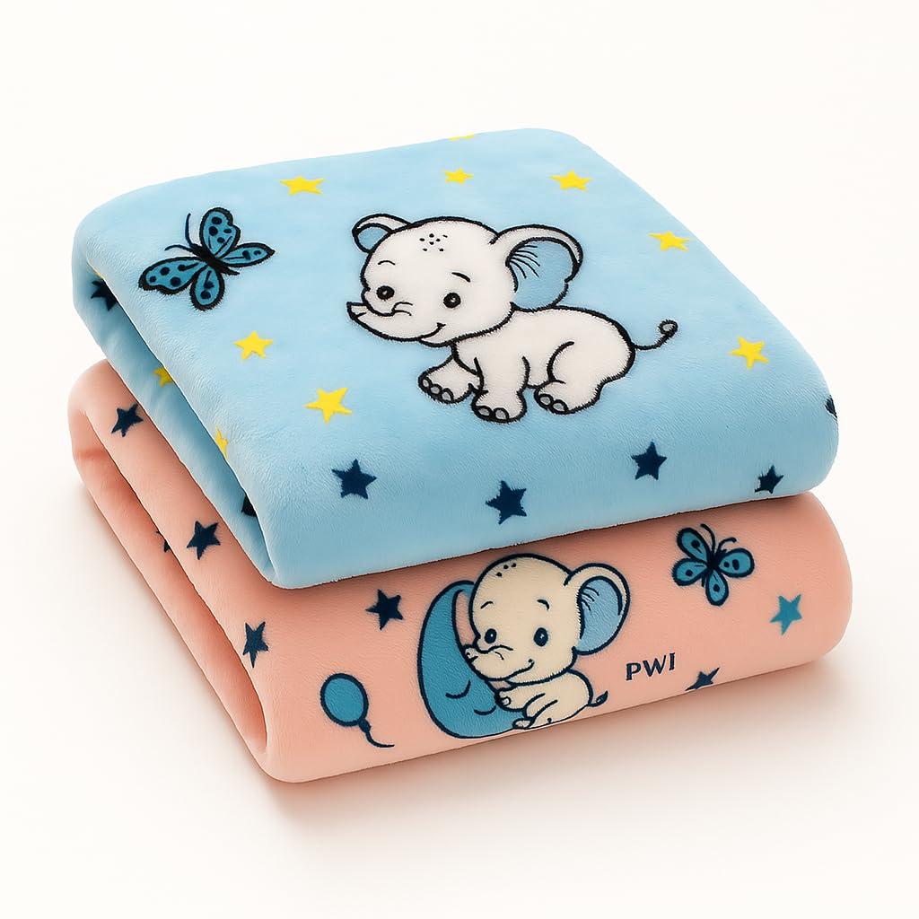 PWI Supersoft Baby Blanket Wrapper for Newborn | 30x40 inches | Lightweight AC Blanket for 0-2 Years | Ultra Soft & Skin-Friendly | Pack of 2 (Blue and Peach)