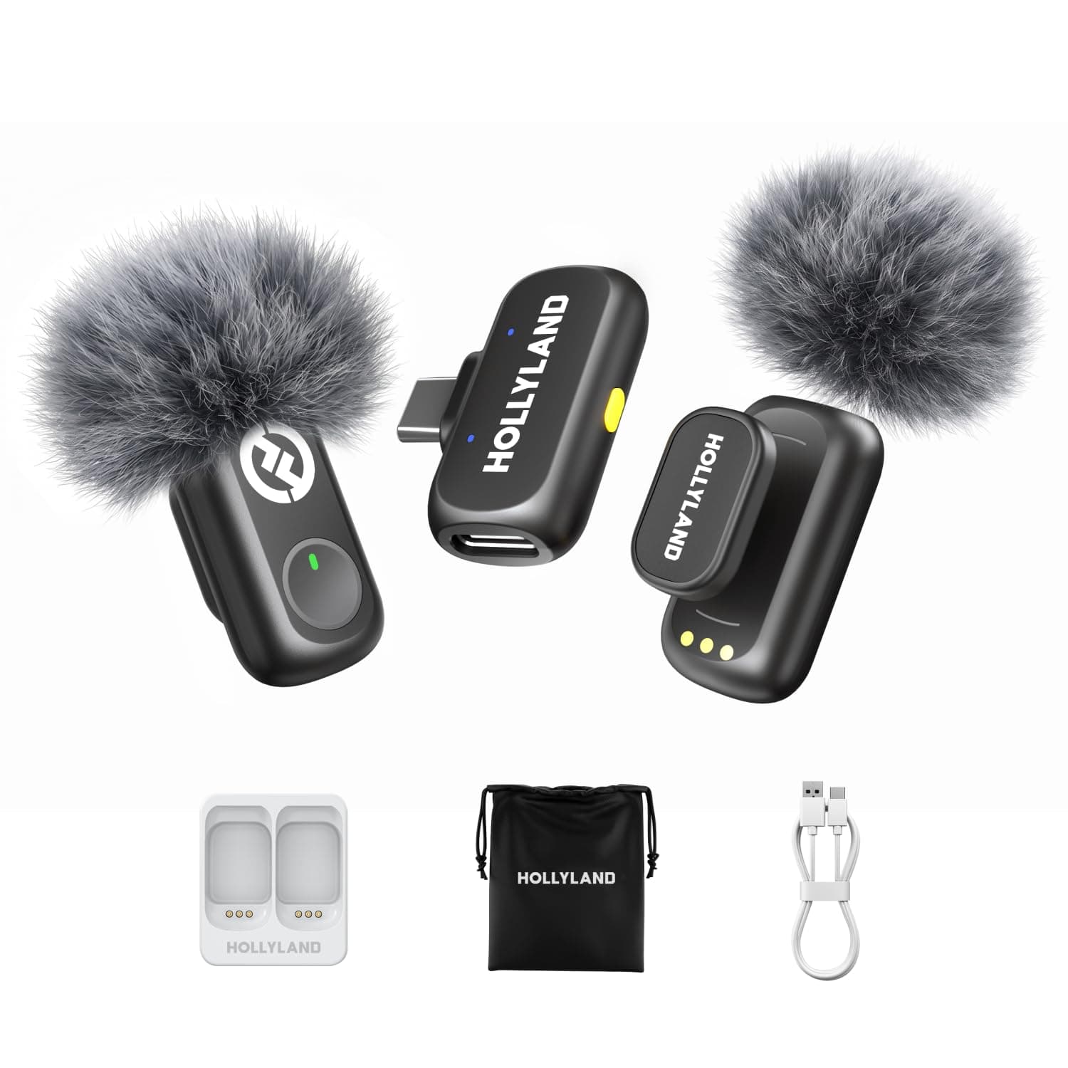 Hollyland Lark A1 Mini Duo Wireless Lavalier Microphone, 48kHz/24-bit Audio, 3-Level Noise Cancellation, 200m Range, Clip-On Mic for iPhone 15/16, Android, YouTube, Podcast & Vlog
