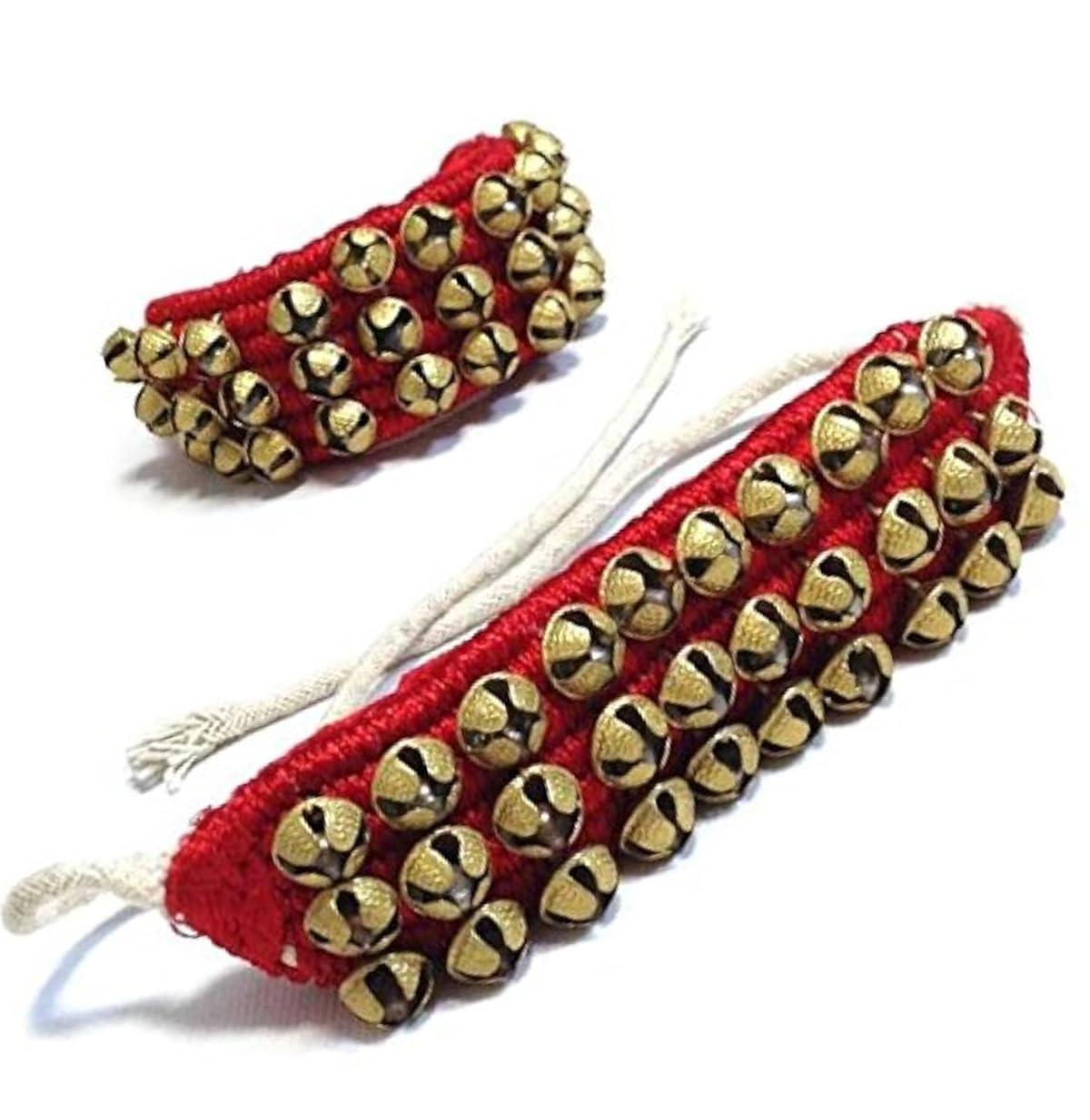 FancyDressWale Ghungroo Bells for Classical Dance – 3-Line Brass Ankle Bells on Cotton String – Kathak, Bharatanatyam, Odissi – Kids & Adults (1 Pair)