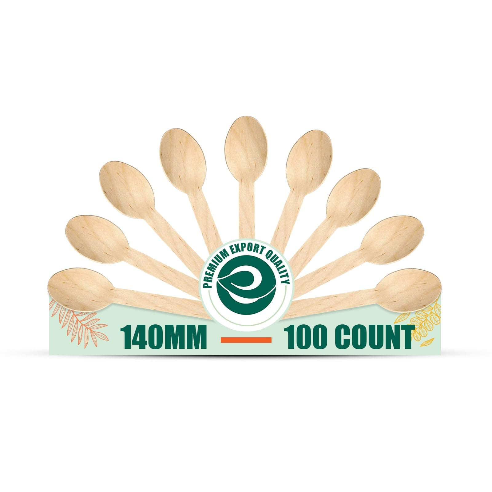 ECO SOUL Disposable Wooden Spoons[140mm], Pack of 100, for Parties,Dining