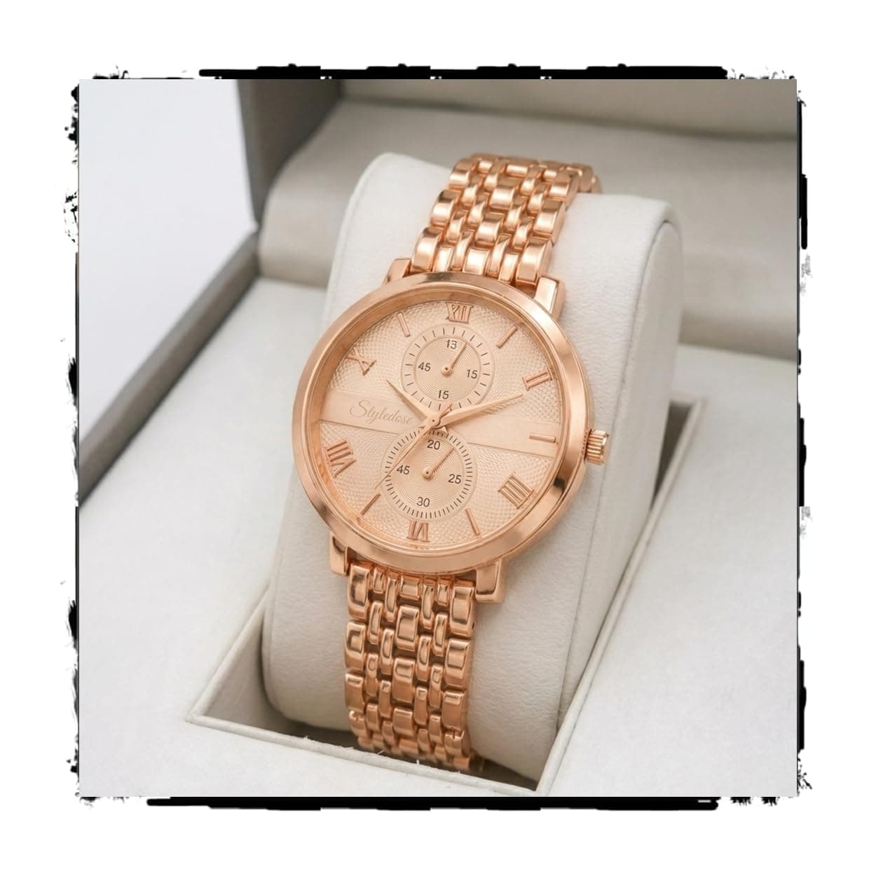 styledose Women's Luxury Black Analog Watch – Rose Gold Roman Numerals with Stylish Metal Chain Strap Wrist Watches for Women's & Girls&Miss&Ladies (Copper)
