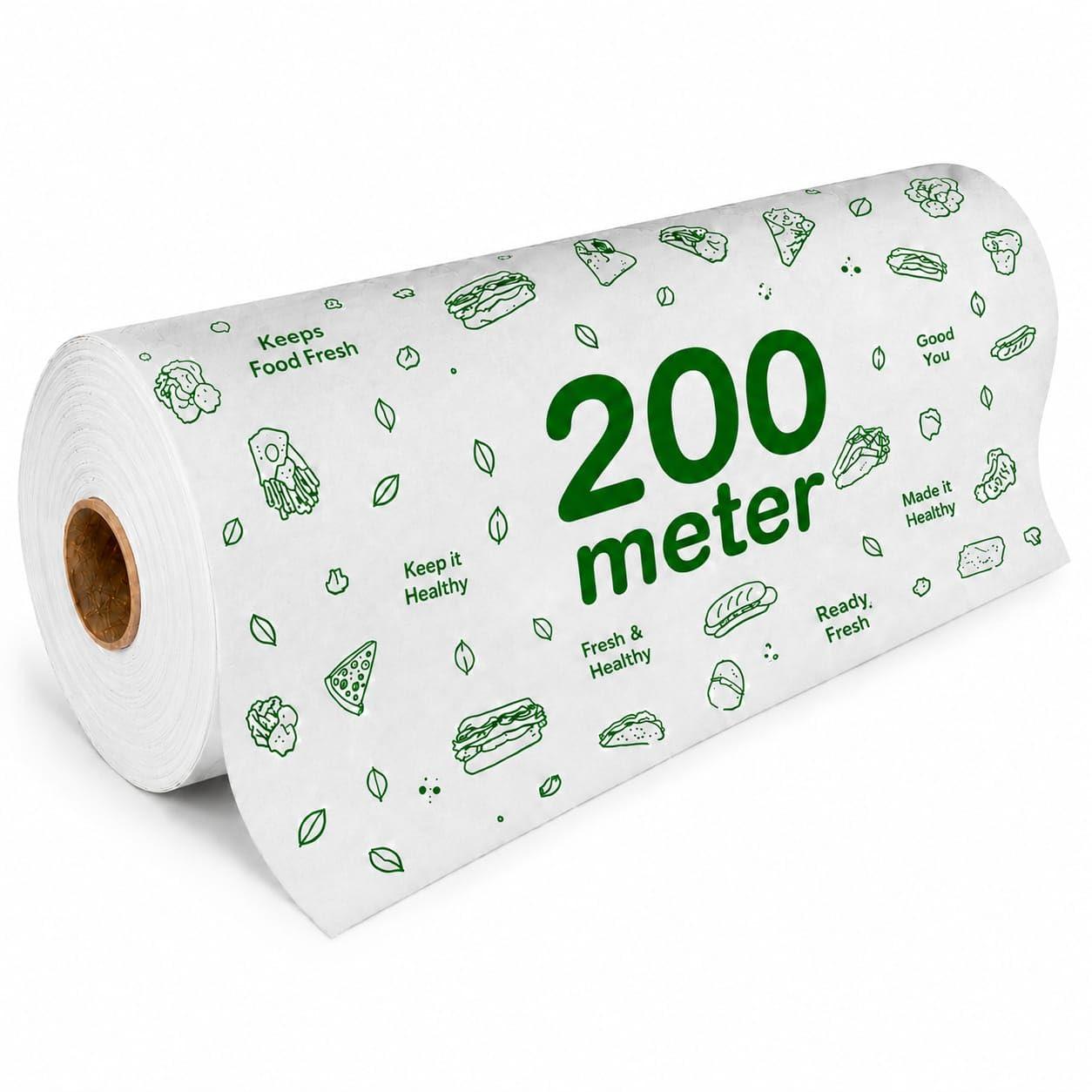 Herbal 200 Meter Food Wrapping Paper Roll - Premium Non-Stick Butter Wrapping, Re-Heatable Non Stick Paper, Parchment Paper, roti wrap