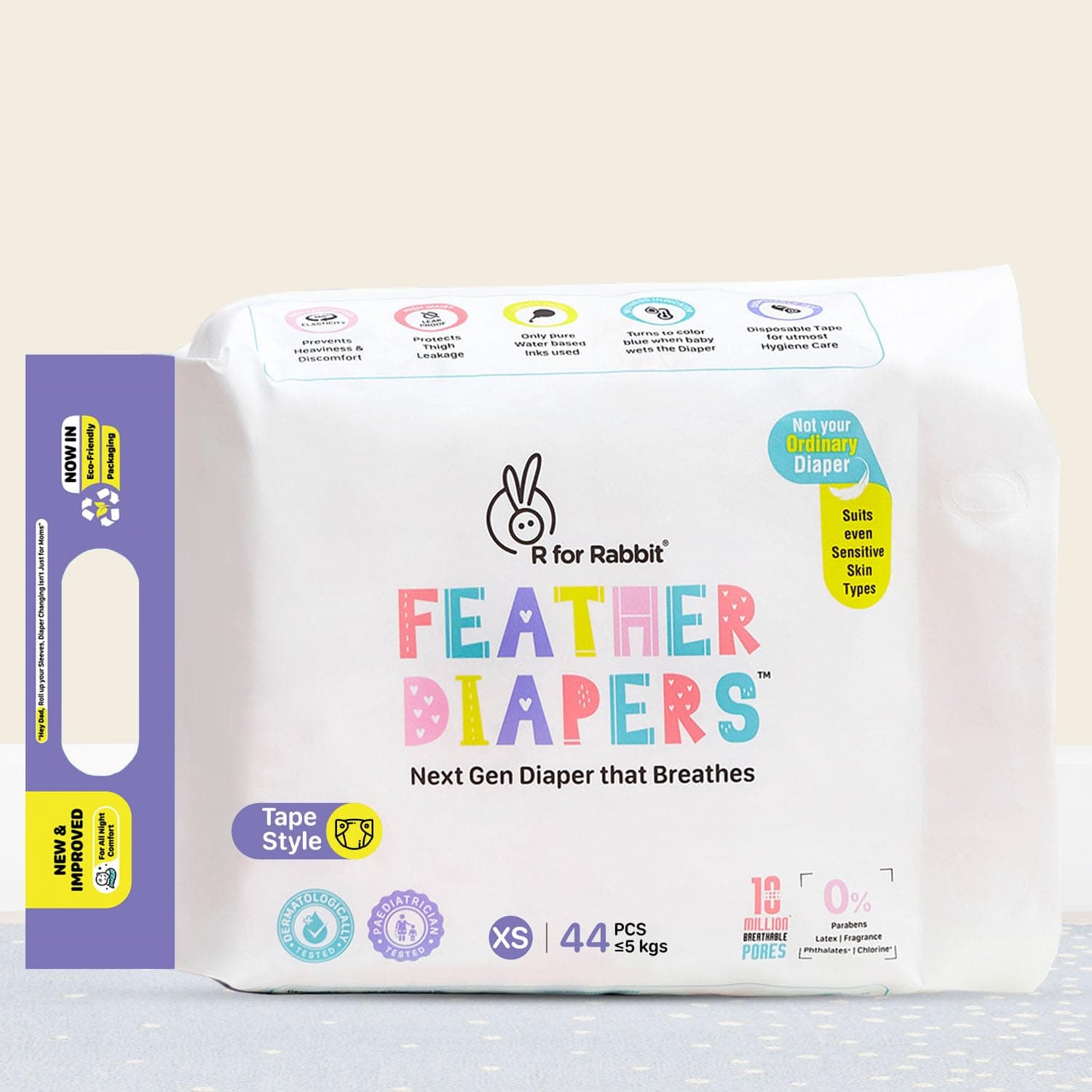 R for Rabbit Tape Style Feather Diaper XS Newborn (NB) Size for Baby 0 to 5 kgs 44 Units (22 Count, Combo Pack Of 2)