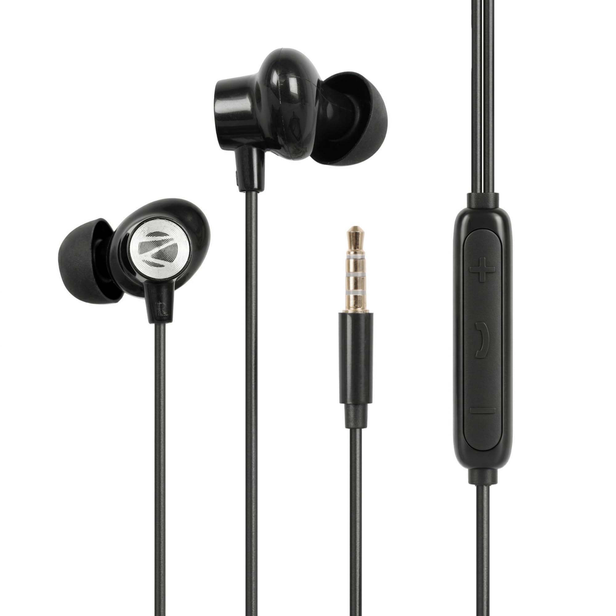 Zebronics Wired in-Ear Earphones, 10mm Neodymium Drivers, Magnetic Earbuds, in-line Mic, Gold Plated 3.5mm Jack, Soft Silicon Cable 1.2m (Buds 60, Black)