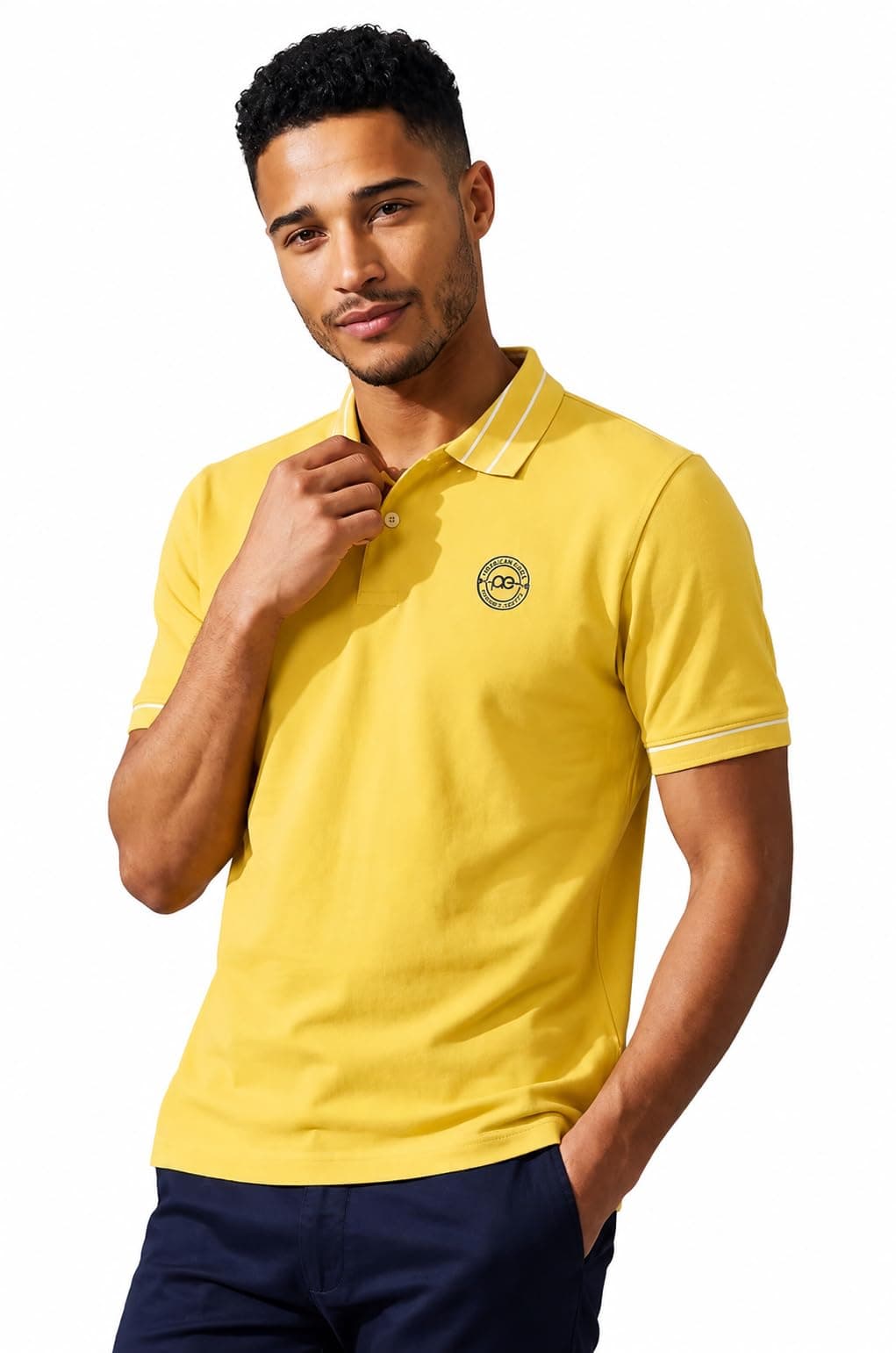 Peter England Men's Regular Fit Branded Insignia Half Sleeve Polo T-Shirt | Cotton Rich | Premium Pique Weave Yellow