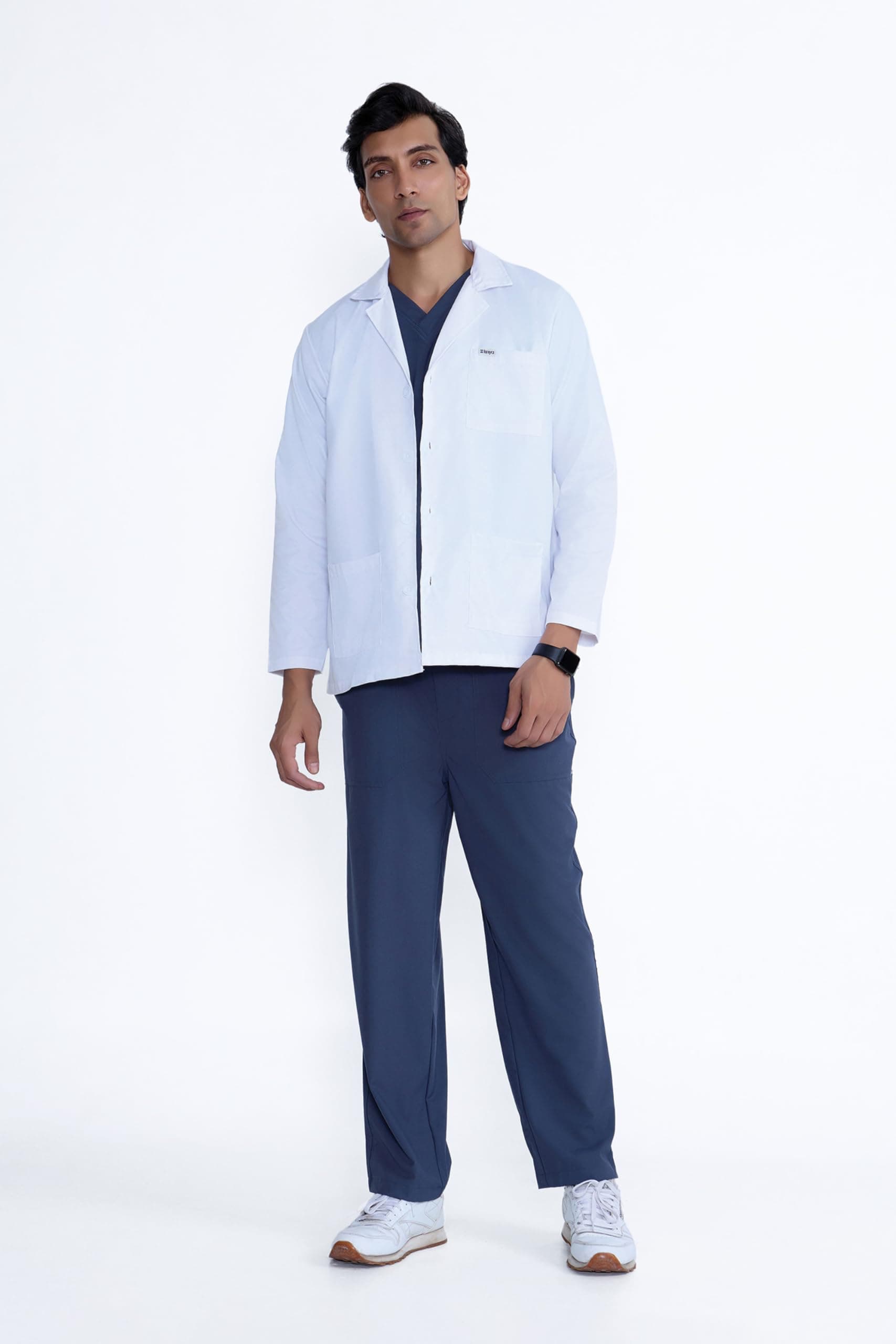 KNYA Men's Labcoat | Long Sleeve Short | 100% polyester | For Doctors (2XL, Long sleeve short)