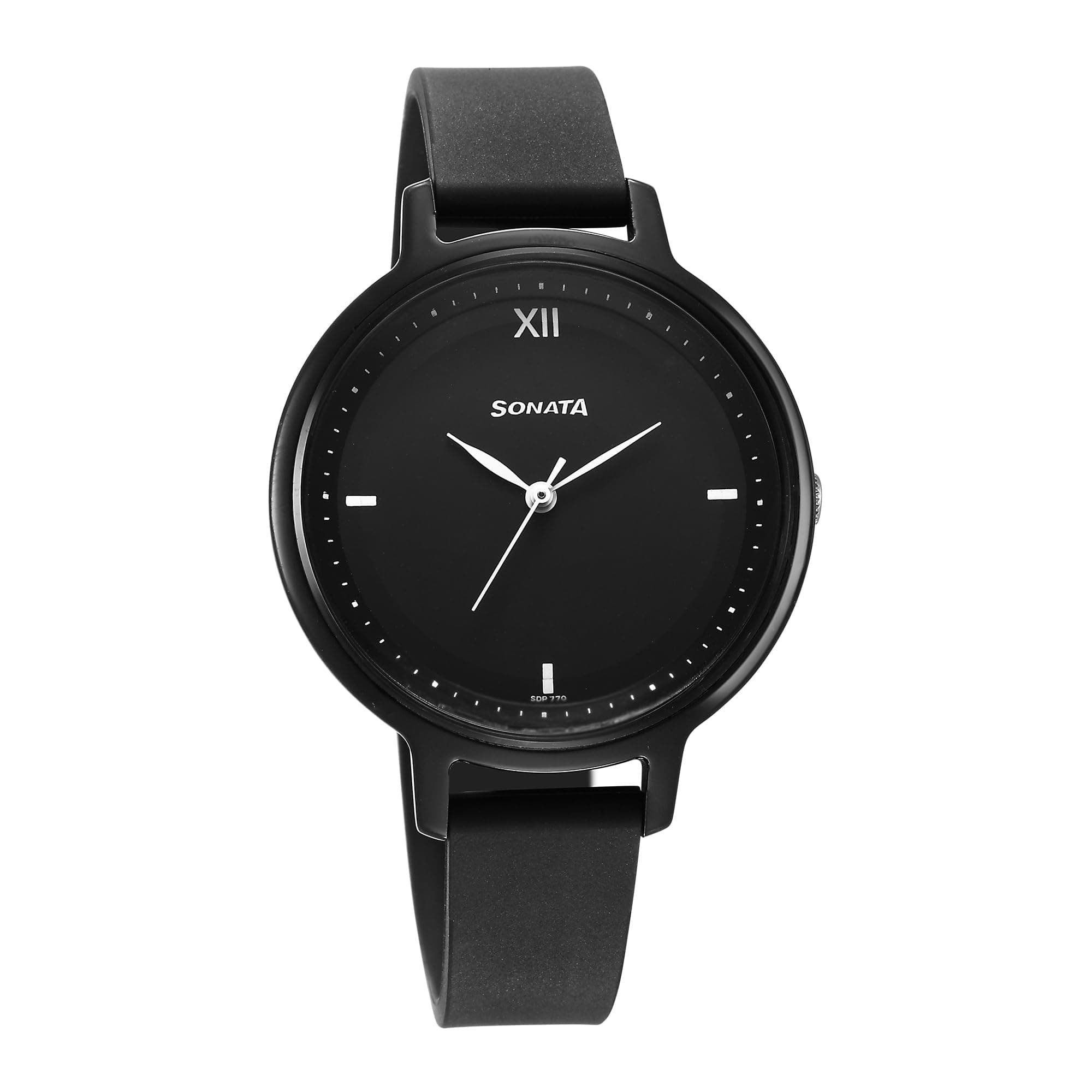 Sonata Polyurethane Black Dial Analog Watch for Women-87049PP10W