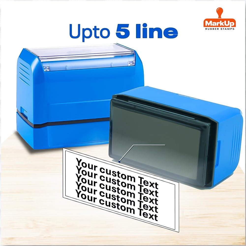 Pre-Inked Custom Rubber Stamp | Up to 5 Lines | 62x22mm Impression Size | Self Inking Name, Address & Office Stamp | Refillable Oil-Based Ink | 5 Ink Colors | MarkUp Rubber Stamps