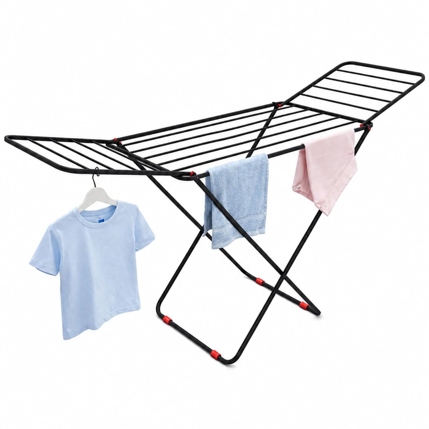 LiMETRO STEEL Foldable Clothes Drying Stand for Balcony & Indoor Use | Heavy Duty Mild Steel Laundry Rack | Space Saving Folding Cloth Dryer Stand | Black