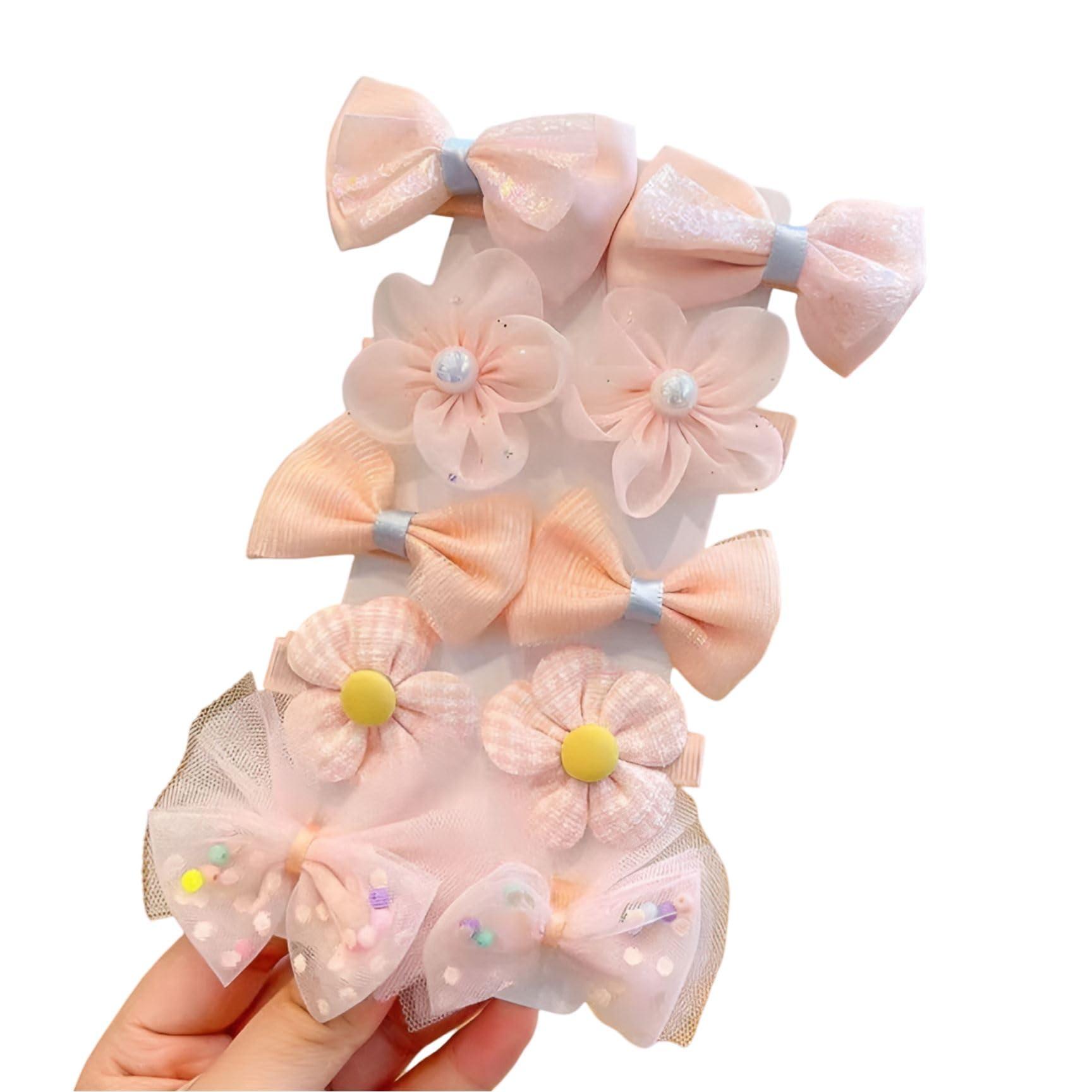 SYGA 10-Piece Baby Hair Clip Set for Girls Adorable Bow and Flower Designs Hair Pin Lightweight, and Stylish - Light orange