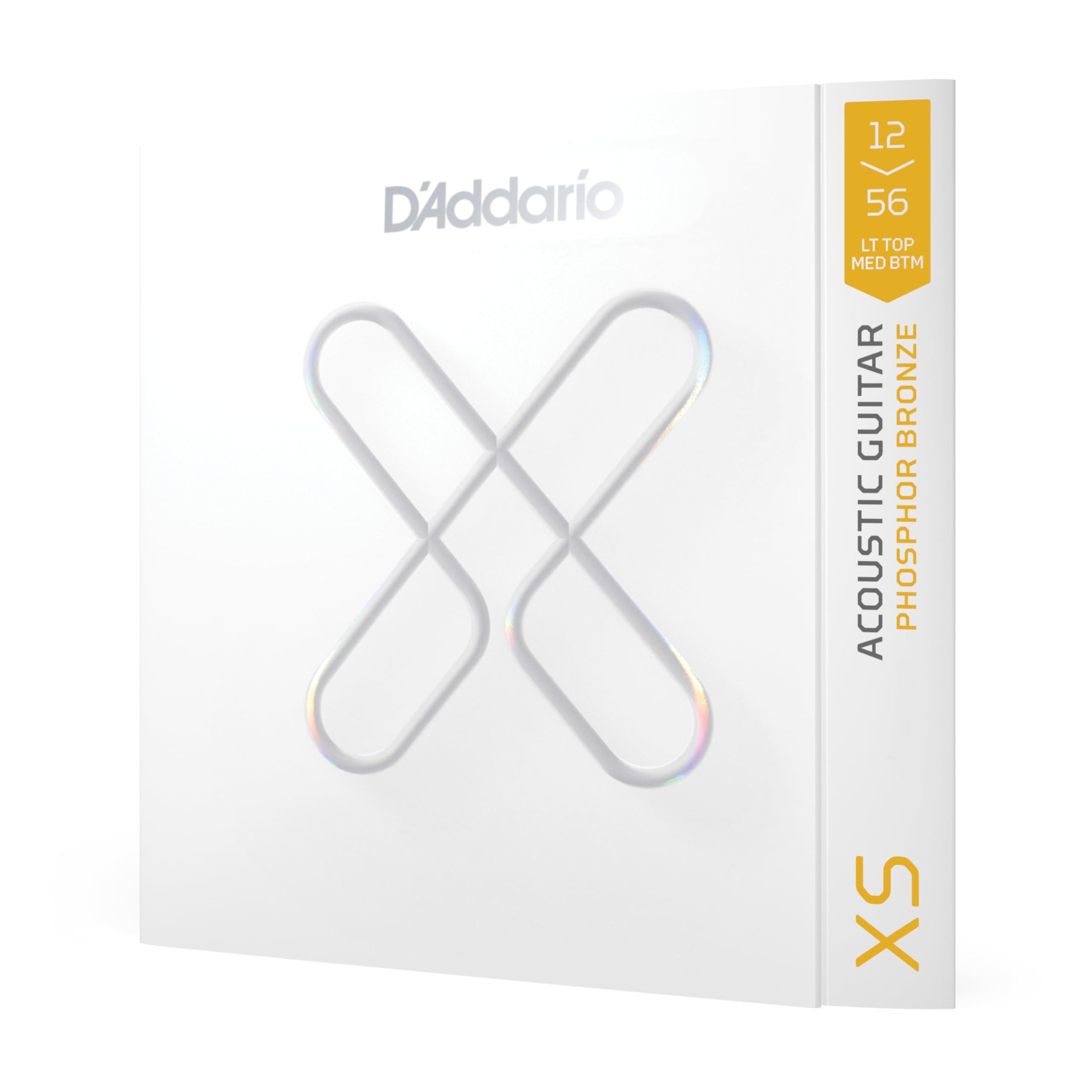 D'Addario Guitar Strings - XS Phosphor Bronze Coated Acoustic Guitar Strings - XSAPB1256 - Maximum Life with Smooth Feel & Exceptional Tone - For 6 String Guitars - 12-56 Light Top/Medium Bottom