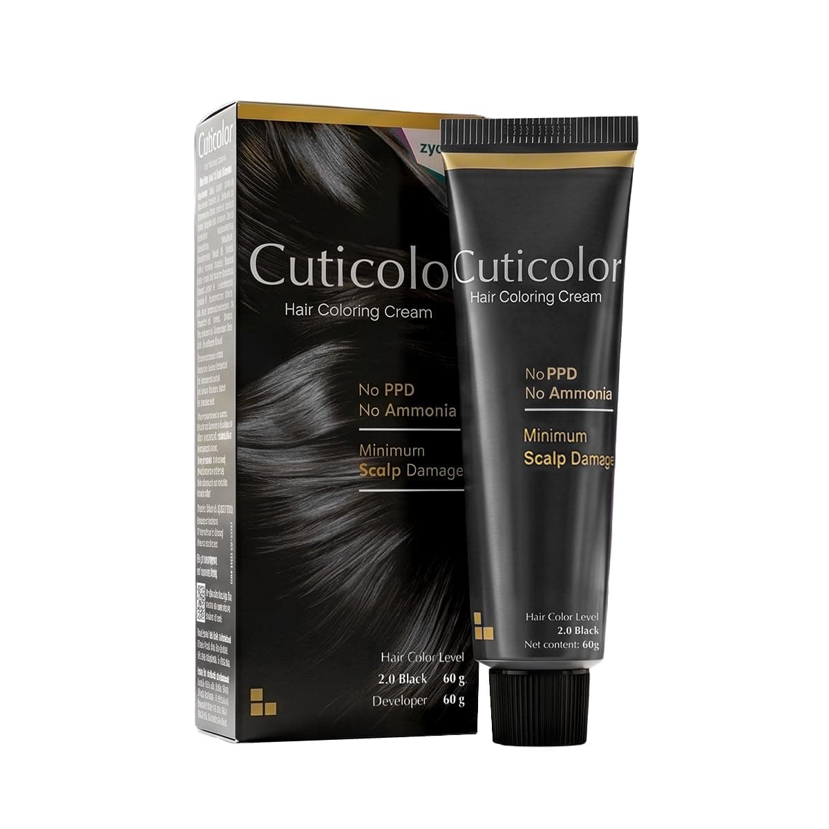 Cuticolor Permanent Hair Color Cream|Dr prescribed|Suitable for Sensitive Skin|Eco Mechanism for Preserving Scalp Health|No Ammonia|No PPD|Enriched with Portulaca & Boseivela Extracts(Black,Pack of 1)