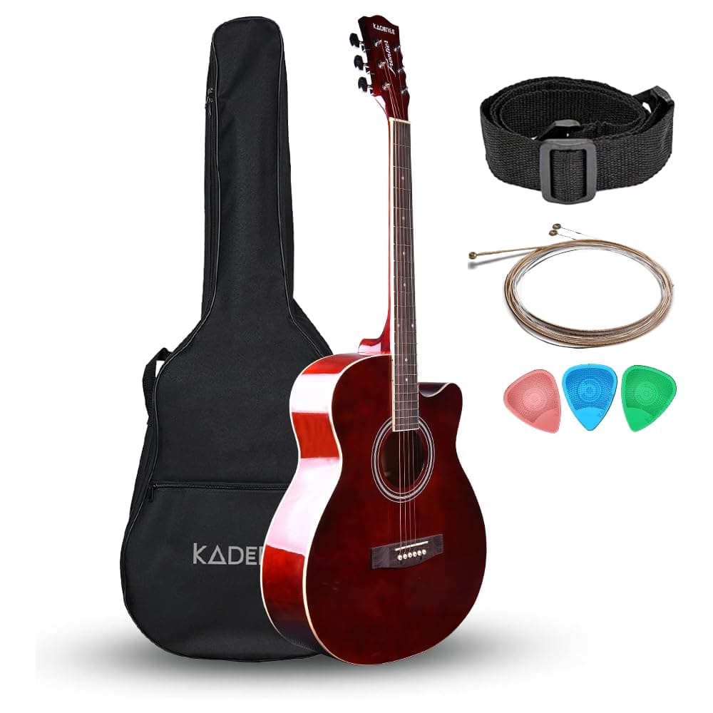 Kadence FNTR-BRN Frontier 40" Acoustic Guitar | Grand Auditorium Cutaway | Comes with Bag, Set Of Strings, Strap, Picks | Includes Learning Course | Wine Red