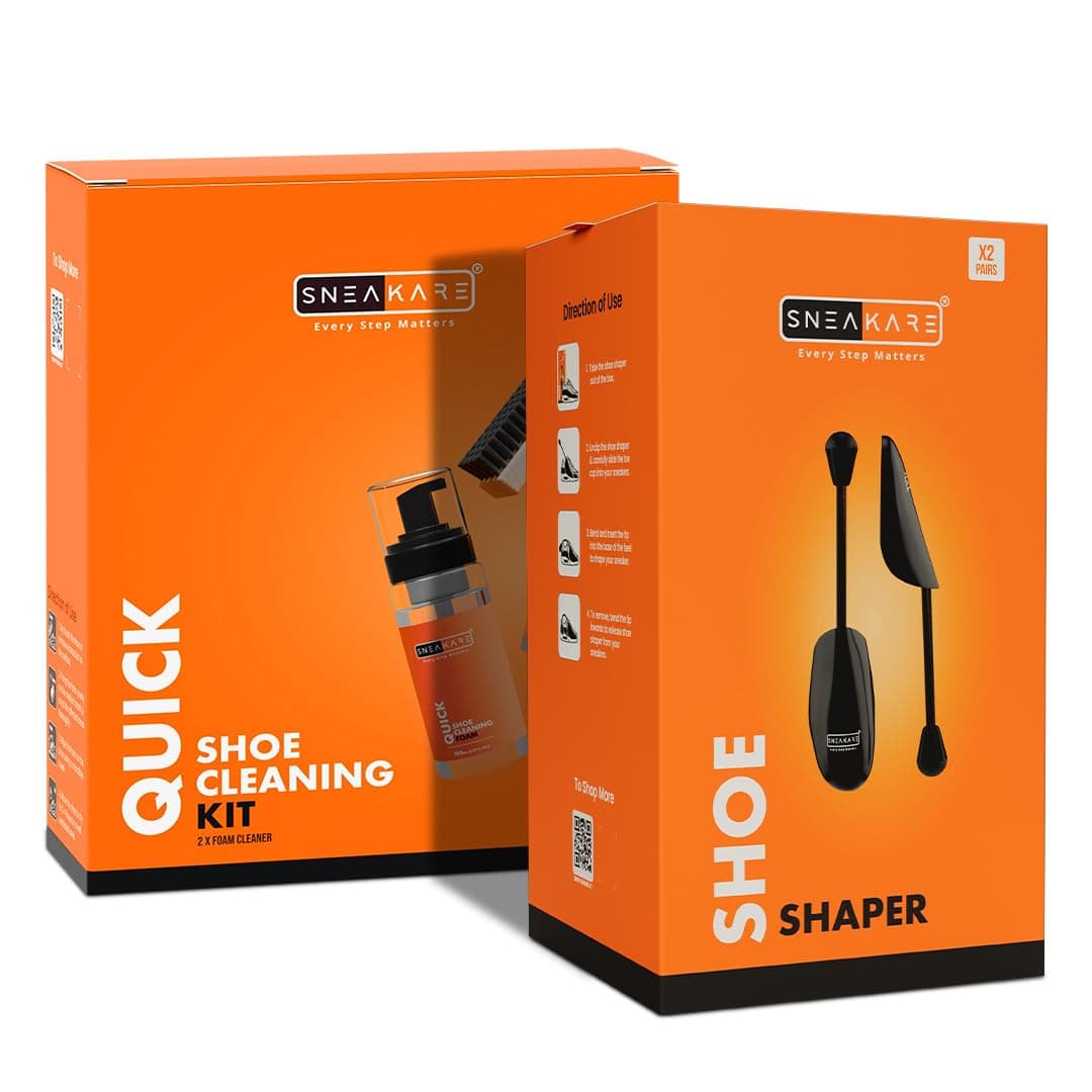 SNEAKARE Quick Kit With Foam Cleaner - Contains 2 x 150ml Foam Shoe Cleaner, Medium Brush & Shoes Shaper - White Sneakers Cleaning Kit, Leather, Suede, Nubuck, Canvas - Sports Shoes Cleaner