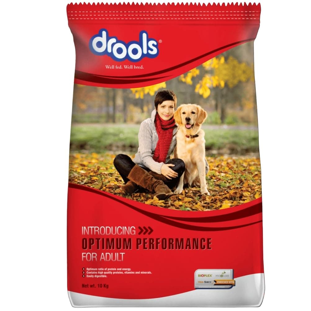 Drools Optimum Performance Adult Dry Dog Food 10kg | Chicken Flavour | Optimum Protein & Energy Ratio Protein with Vitamins & Minerals | Easily Digestible