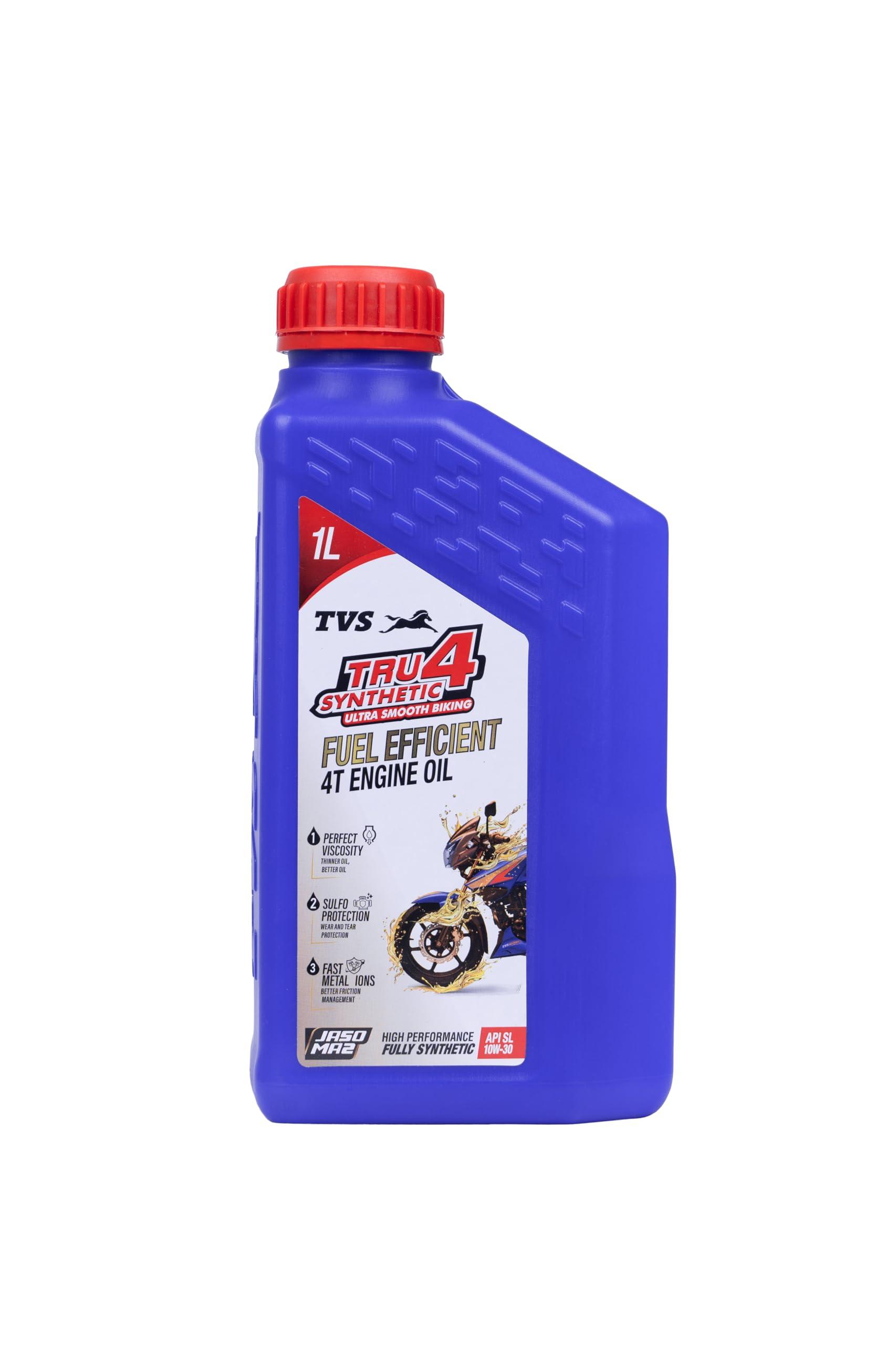 TVS TRU4 Synthetic Engine OIl 1 Ltr, 10W30, API SL and JASO MA2,HIGH PERFORMANCE FULLY SYNTHETIC FUEL EFFICIENT ENGINE OIL
