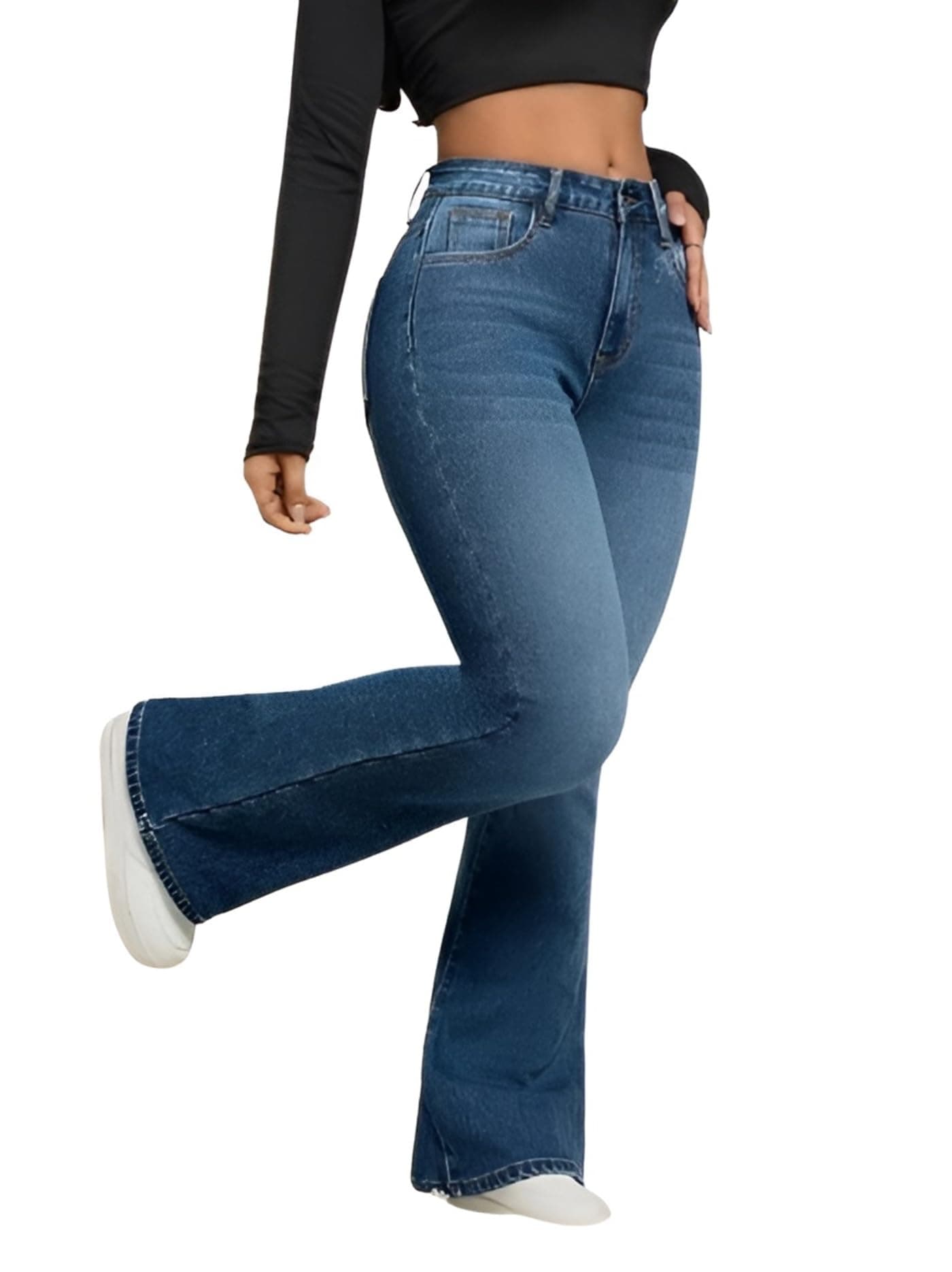 Ben Martin Women’s Dark Blue High Waist Jeans || Flared Bell Bottom Bootcut Pants || Wide Leg Stretch Denim – Perfect for Travel, Party & Everyday Use – Sizes 32 (2)