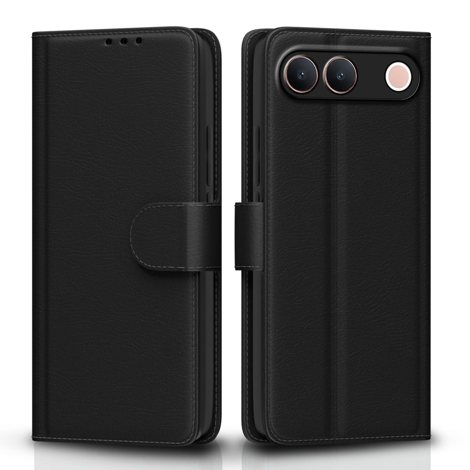 Pikkme Flip Cover for Vivo S2 5G / iQOO Z11 5G Leather Finish | Inside TPU with Card Pockets | Wallet Stand and Shock Proof | Complete Protection Flip Case (Black)