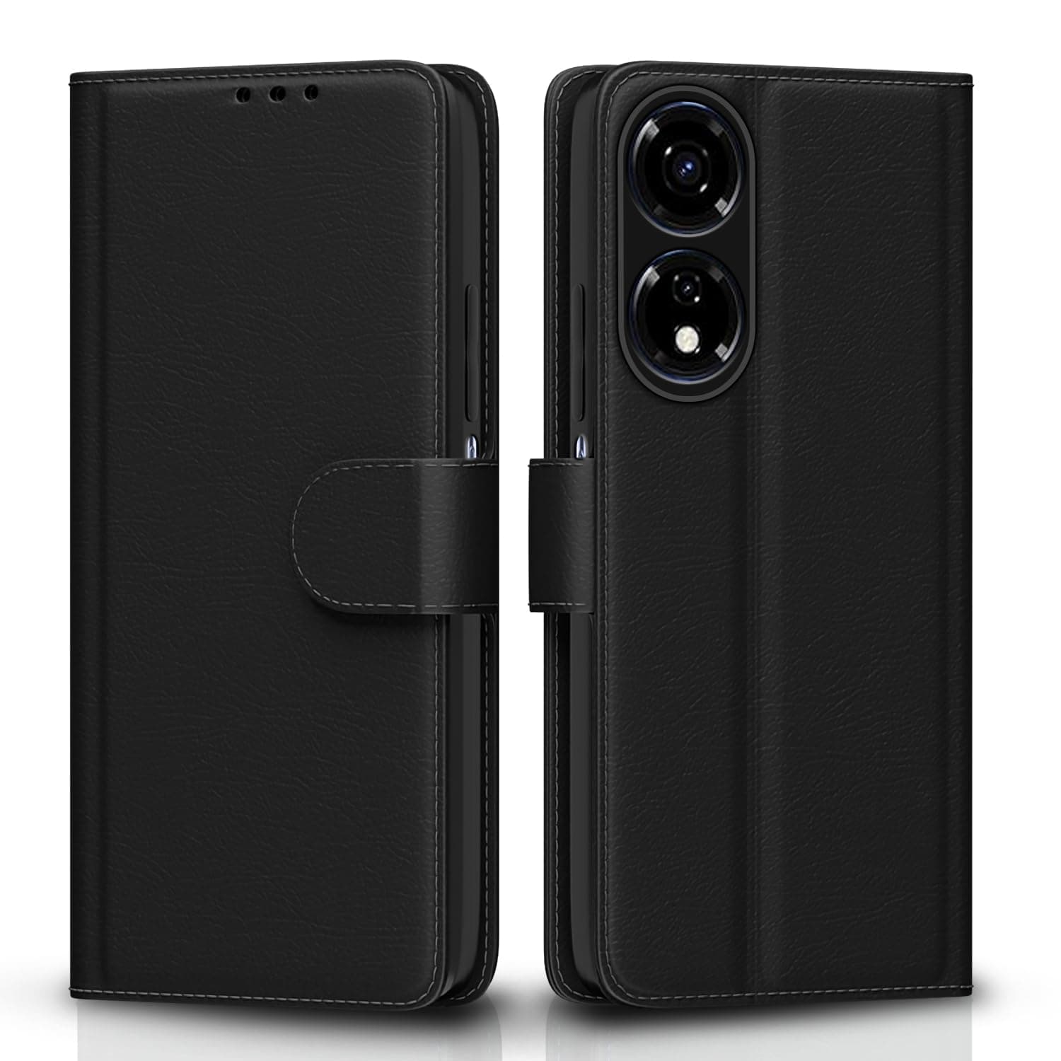 Pikkme itel P55 5G Flip Cover Leather Finish | Inside TPU with Card Pockets | Wallet Stand and Shock Proof | Complete Protection Flip Case (Black)