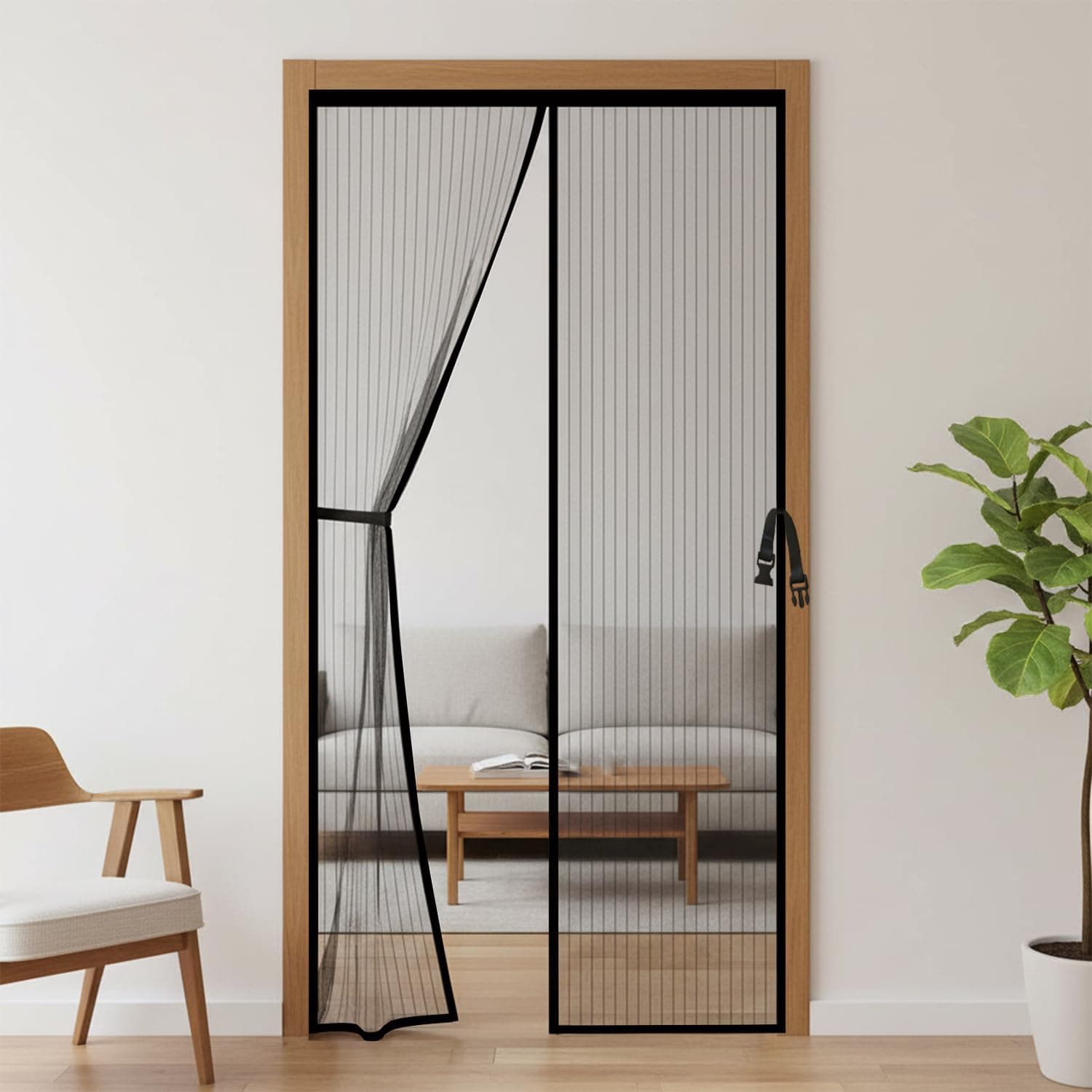 KARP Mosquito Net for Doors with Magnet– Heavy Duty Mesh Screen Door with Stay-Open Buckle, Auto Close Magnets, Hands-Free Entry, Easy Install, Pet & Kid Friendly for Home(90 X 210, Black)