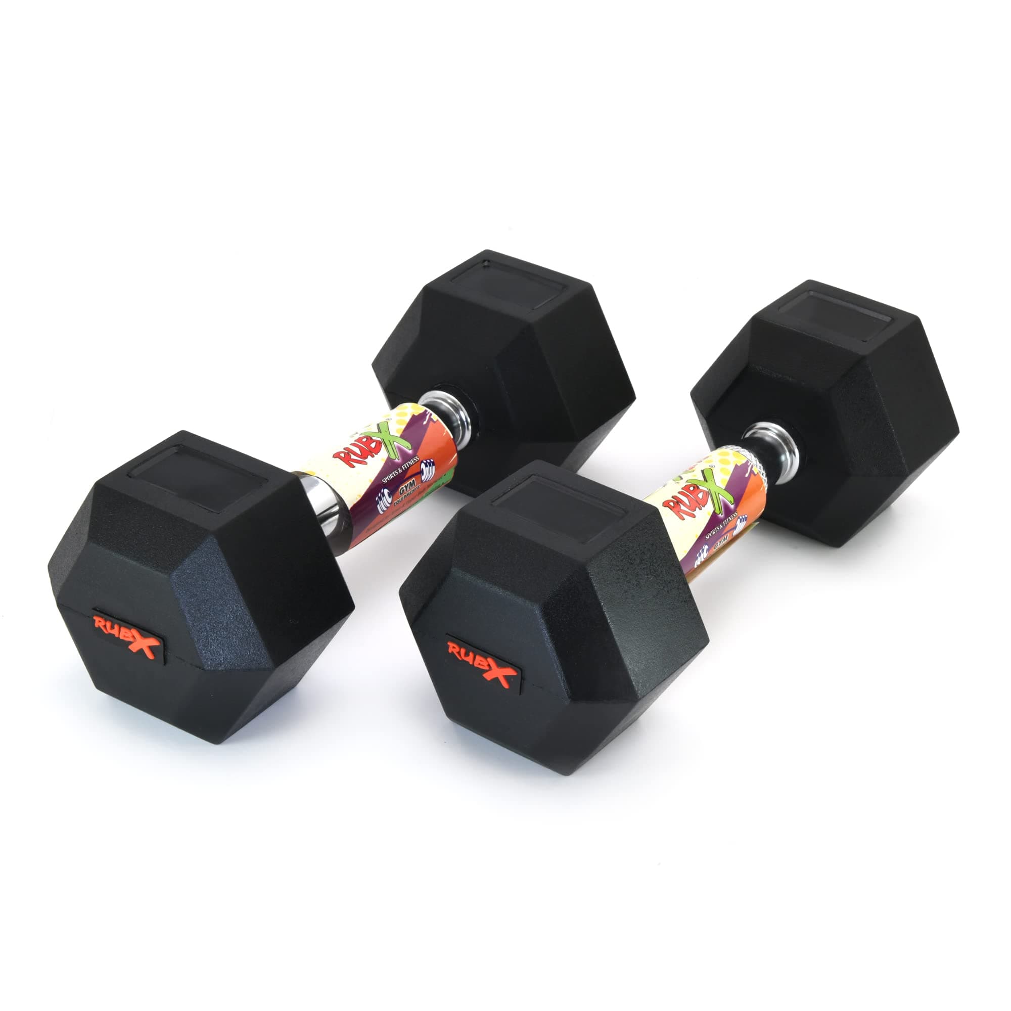 RUBX Rubber Coated Professional Exercise Hex Dumbbells (Pack of Two) 7.5 Kg x 2pc (Total = 15 kg)